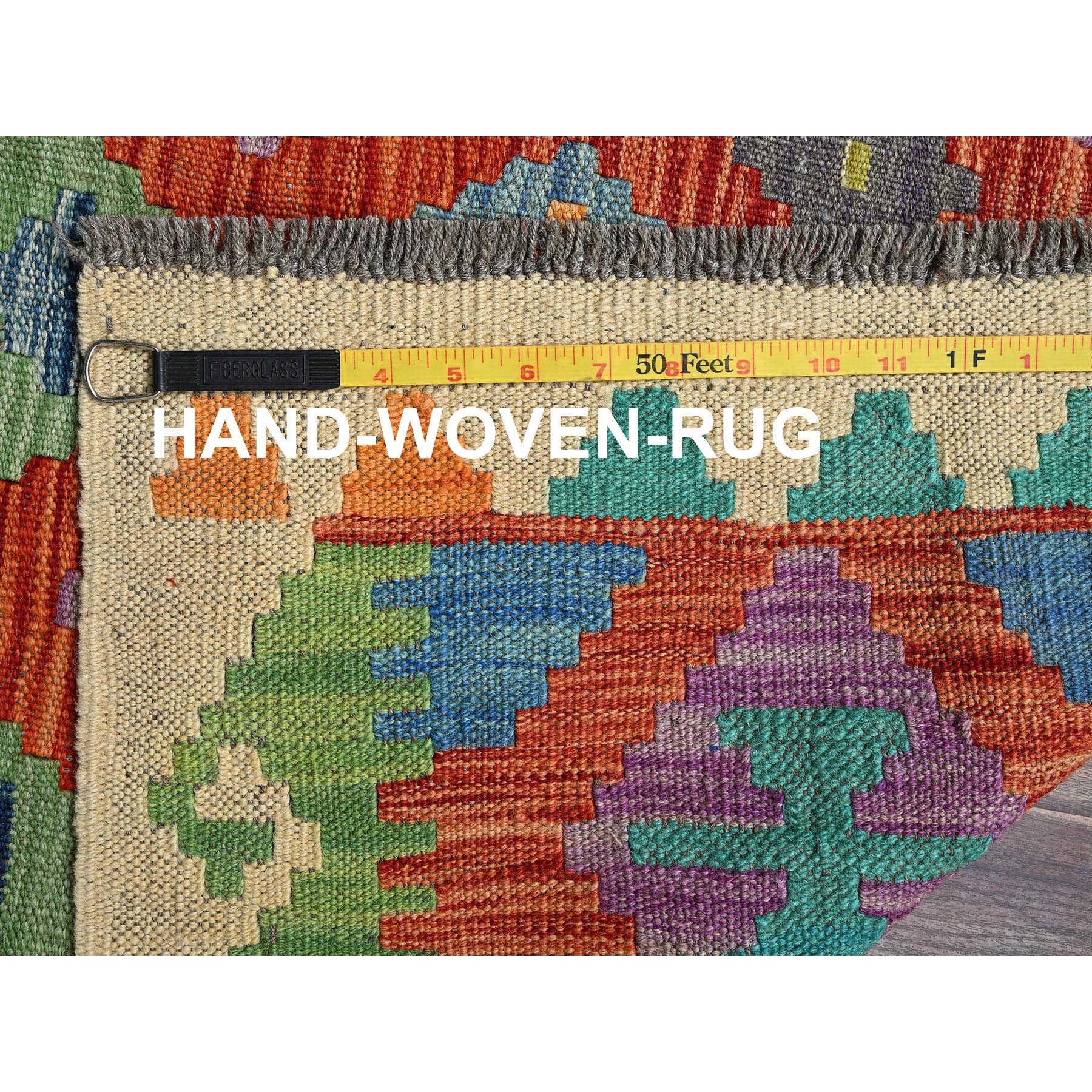 3'4"x4'9" Flame Orange, Afghan Kilim with Colorful Geometric Pattern, Vegetable Dyes, Pure Wool, Hand Woven, Flat Weave, Reversible, Oriental Rug Sh1189