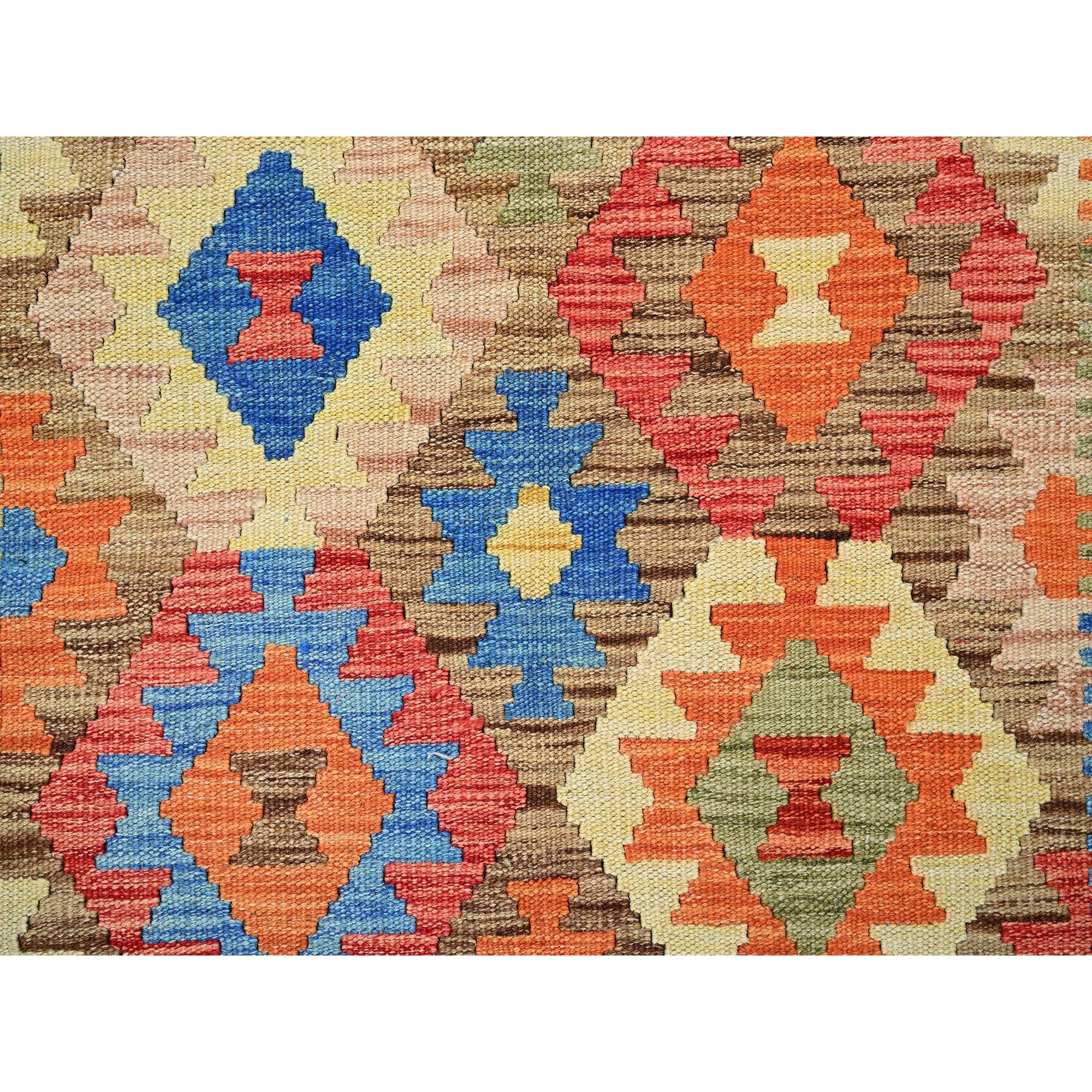 3'3"x5' Colorful Afghan Kilim with Geometric Pattern, Vegetable Dyes, Flat Weave, 100% Wool, Hand Woven, Reversible, Oriental Rug Sh1190