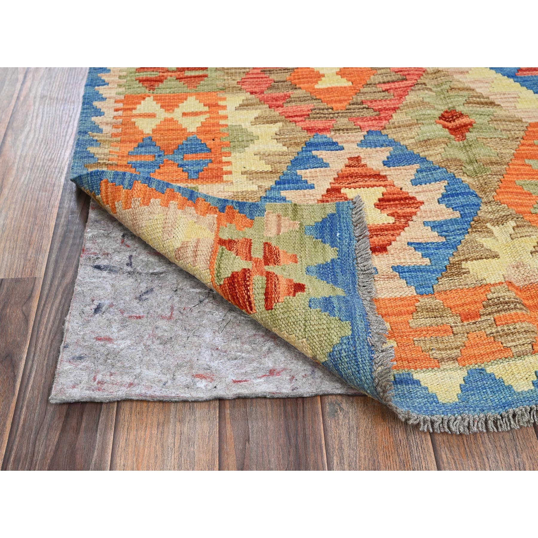 3'3"x5' Colorful Afghan Kilim with Geometric Pattern, Vegetable Dyes, Flat Weave, 100% Wool, Hand Woven, Reversible, Oriental Rug Sh1190