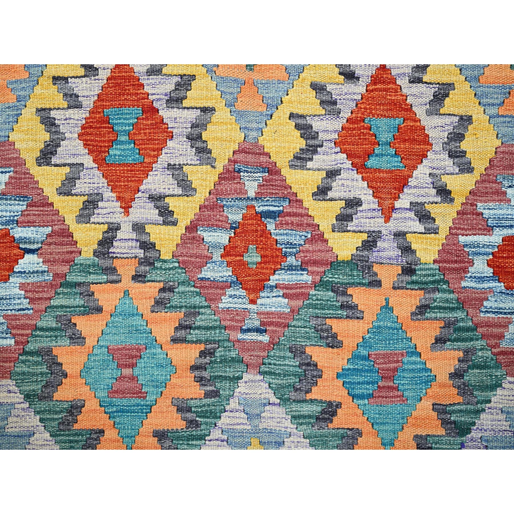 3'10"x6' Colorful Afghan Kilim with Geometric Pattern, Vegetable Dyes, Flat Weave, Pure Wool, Hand Woven, Reversible, Oriental Rug Sh1191