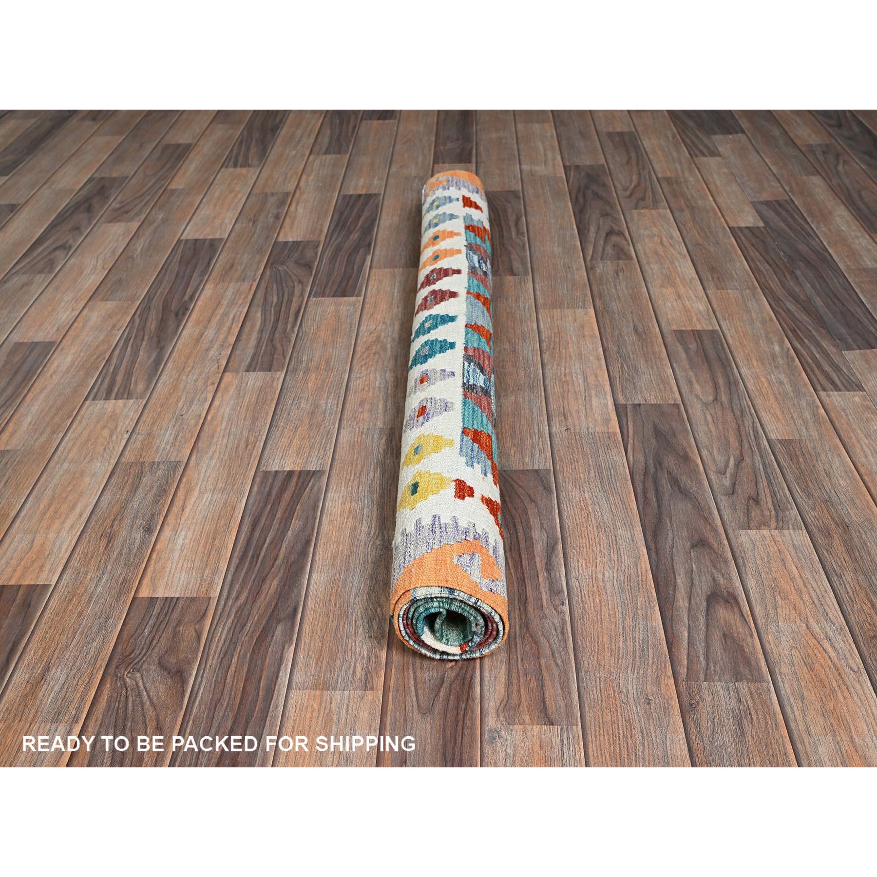 3'10"x6' Colorful Afghan Kilim with Geometric Pattern, Vegetable Dyes, Flat Weave, Pure Wool, Hand Woven, Reversible, Oriental Rug Sh1191