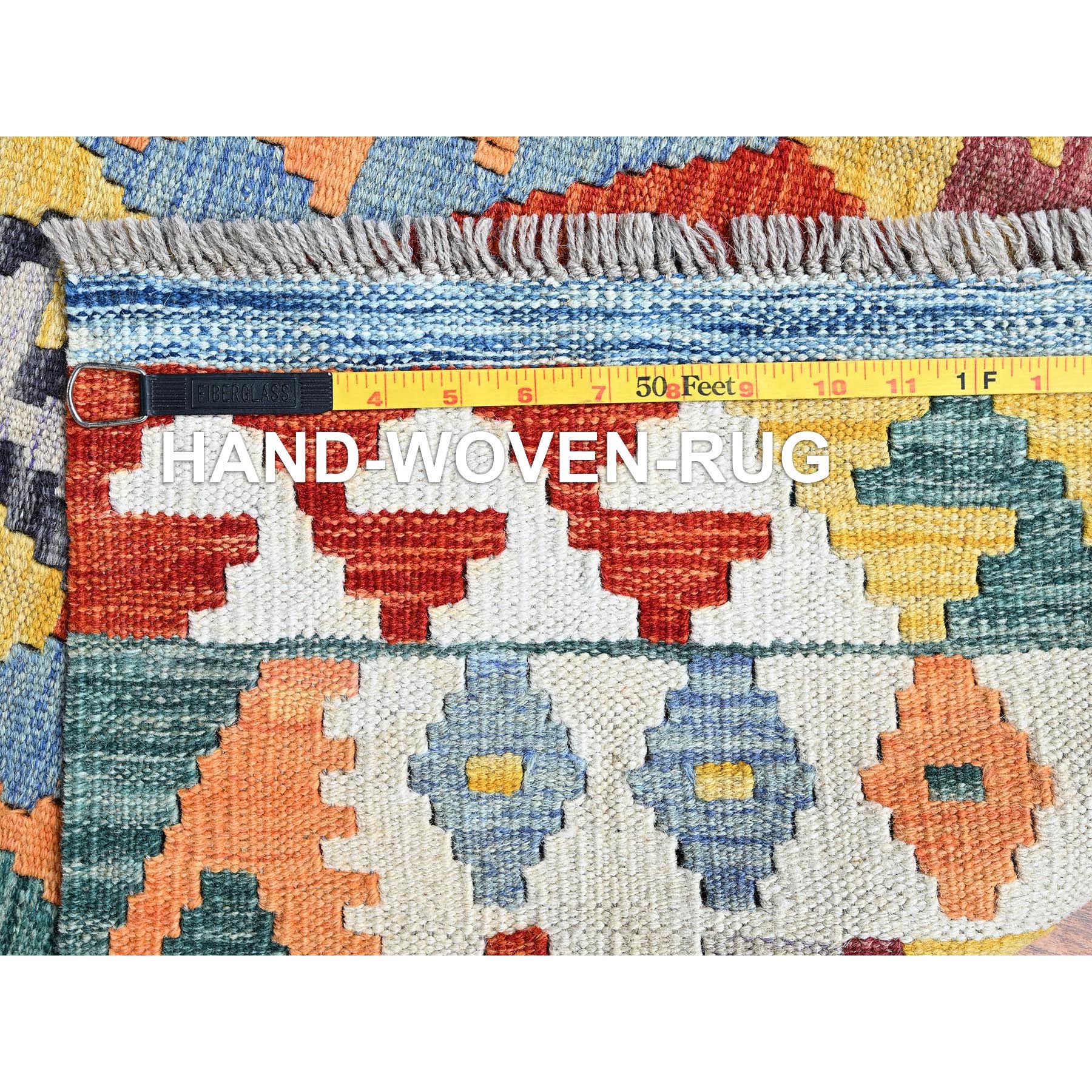 3'10"x6' Colorful Afghan Kilim with Geometric Pattern, Vegetable Dyes, Flat Weave, Pure Wool, Hand Woven, Reversible, Oriental Rug Sh1191