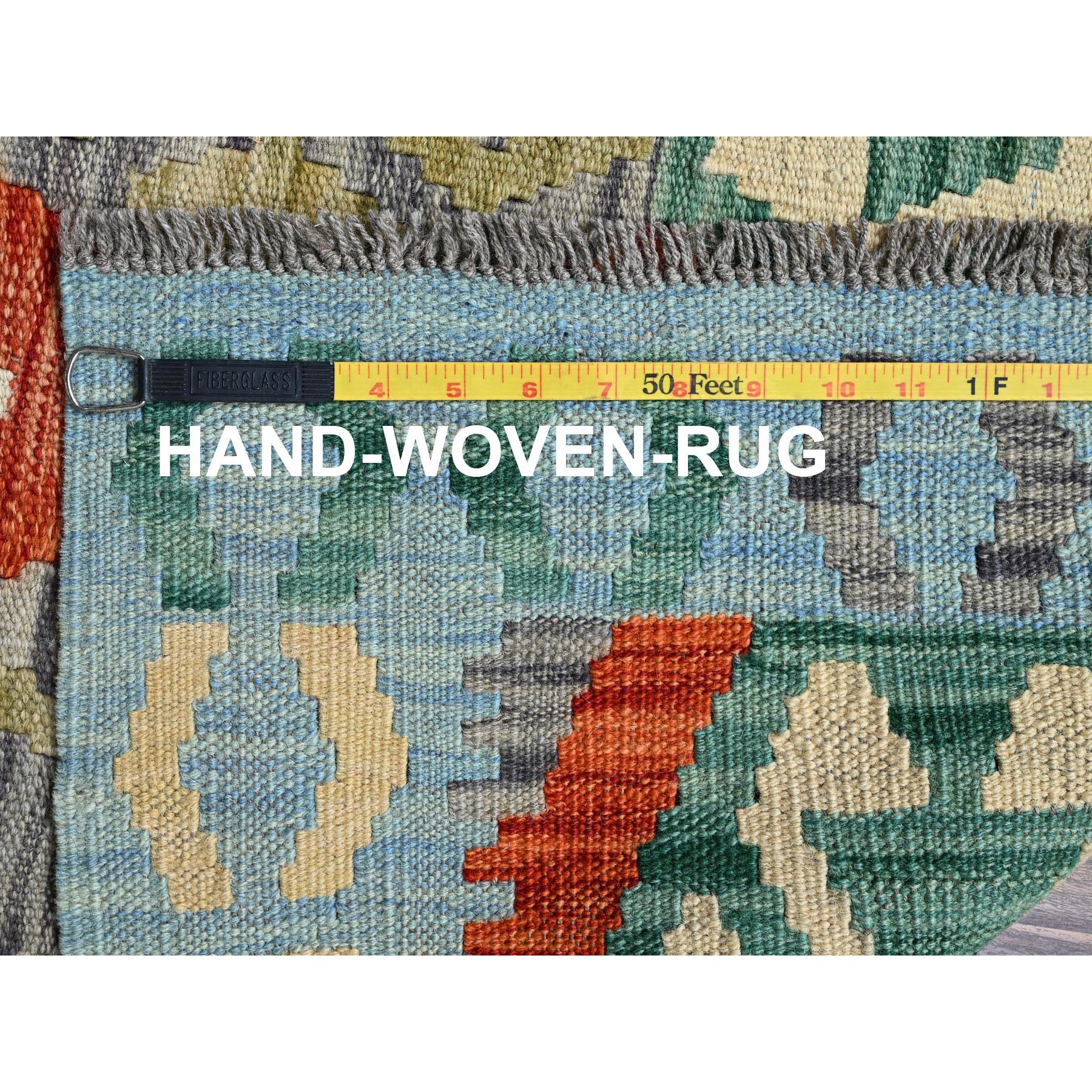 4'x5'3" Alabaster White, Afghan Kilim with Colorful Geometric Pattern, Vegetable Dyes, Pure Wool, Flat Weave, Hand Woven, Reversible, Oriental Rug Sh1196