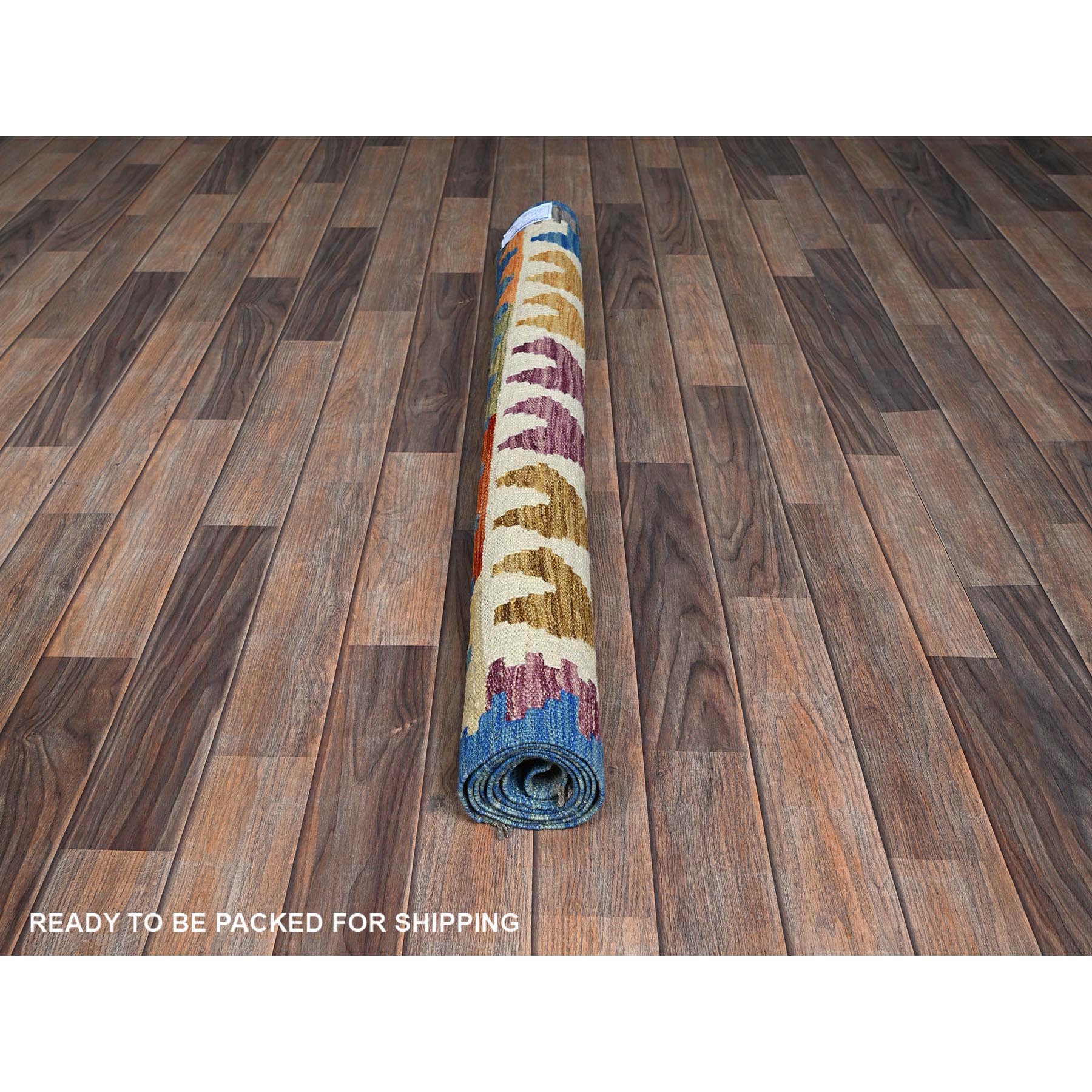 4'1"x5'9" Colorful Afghan Kilim with Geometric Pattern, Vegetable Dyes, Flat Weave, 100% Wool, Hand Woven, Reversible, Oriental Rug Sh1197