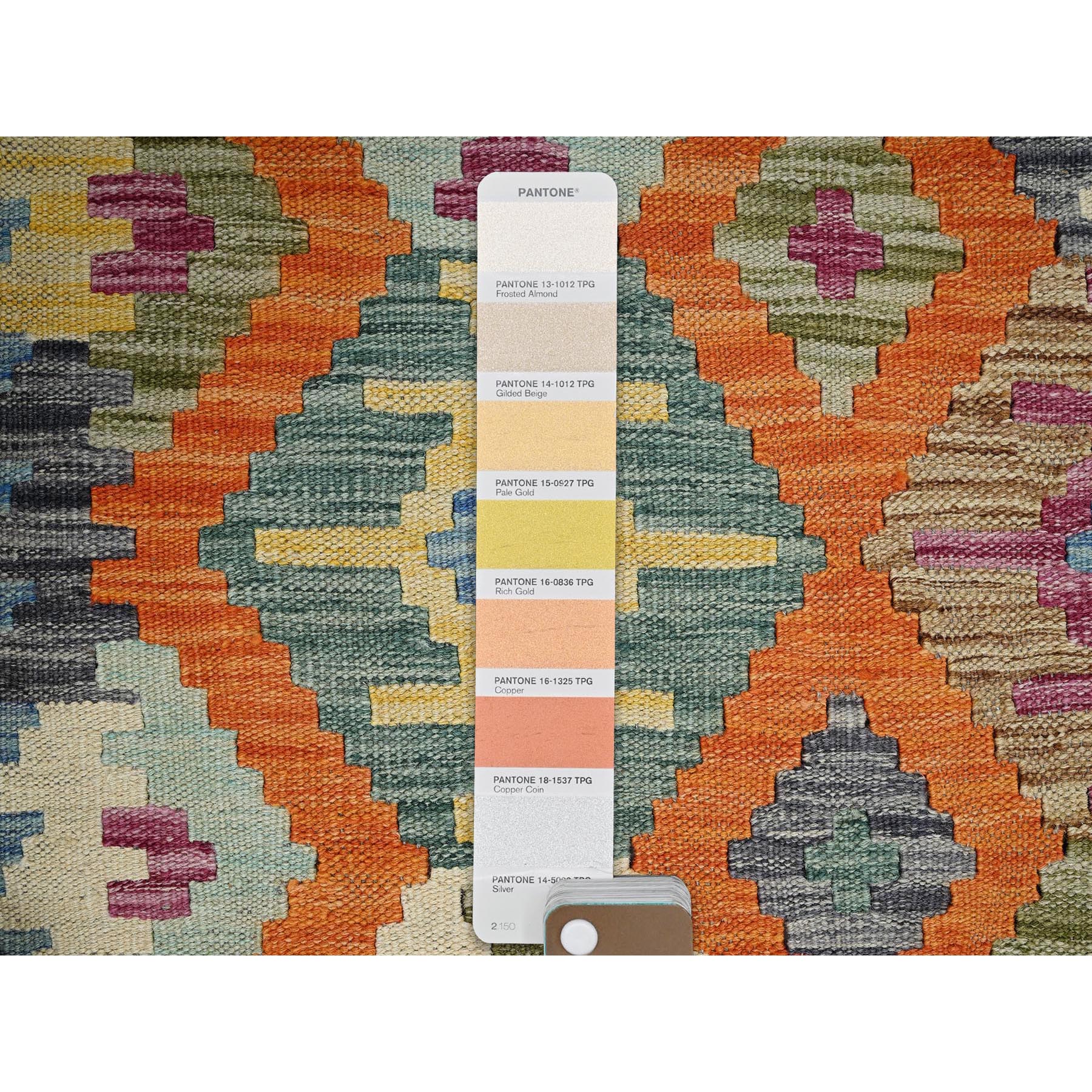 4'x5'9" Colorful Afghan Kilim with Geometric Pattern, Vegetable Dyes, Pure Wool, Flat Weave, Hand Woven, Reversible, Oriental Rug Sh1198