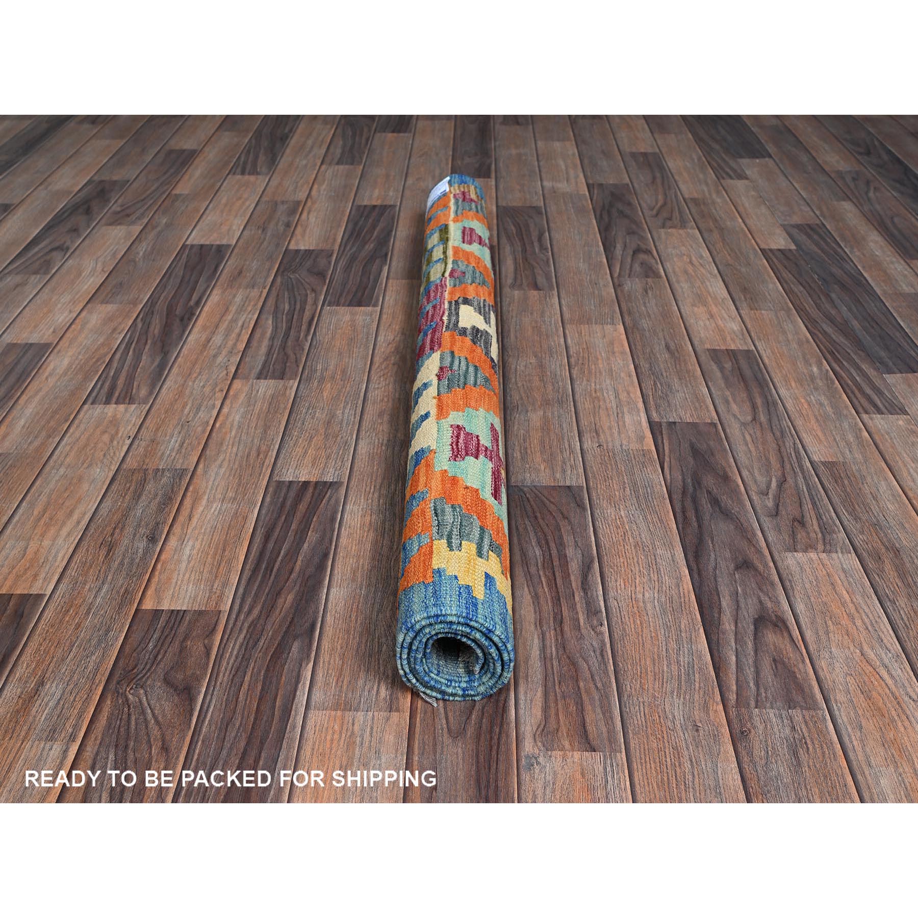 4'x5'9" Colorful Afghan Kilim with Geometric Pattern, Vegetable Dyes, Pure Wool, Flat Weave, Hand Woven, Reversible, Oriental Rug Sh1198