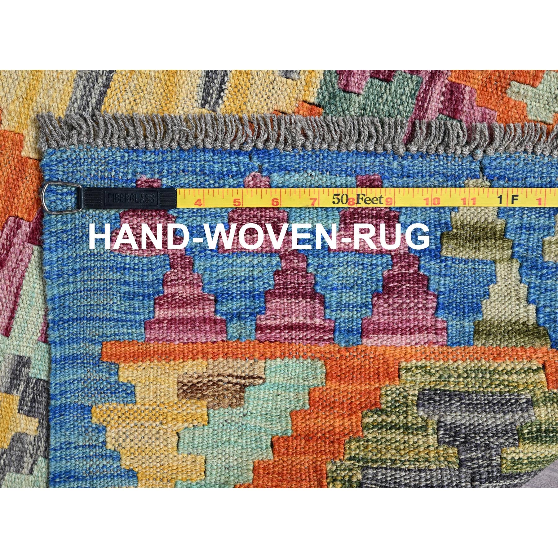 4'x5'9" Colorful Afghan Kilim with Geometric Pattern, Vegetable Dyes, Pure Wool, Flat Weave, Hand Woven, Reversible, Oriental Rug Sh1198