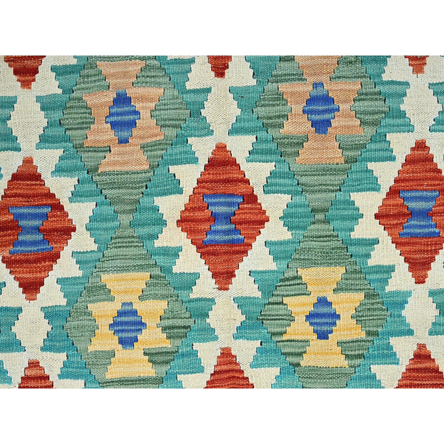 5'x6'8" Sapphire Blue, Flat Weave, Afghan Kilim with Colorful Geometric Pattern, Vegetable Dyes, Pure Wool, Hand Woven, Reversible, Oriental Rug Sh1199