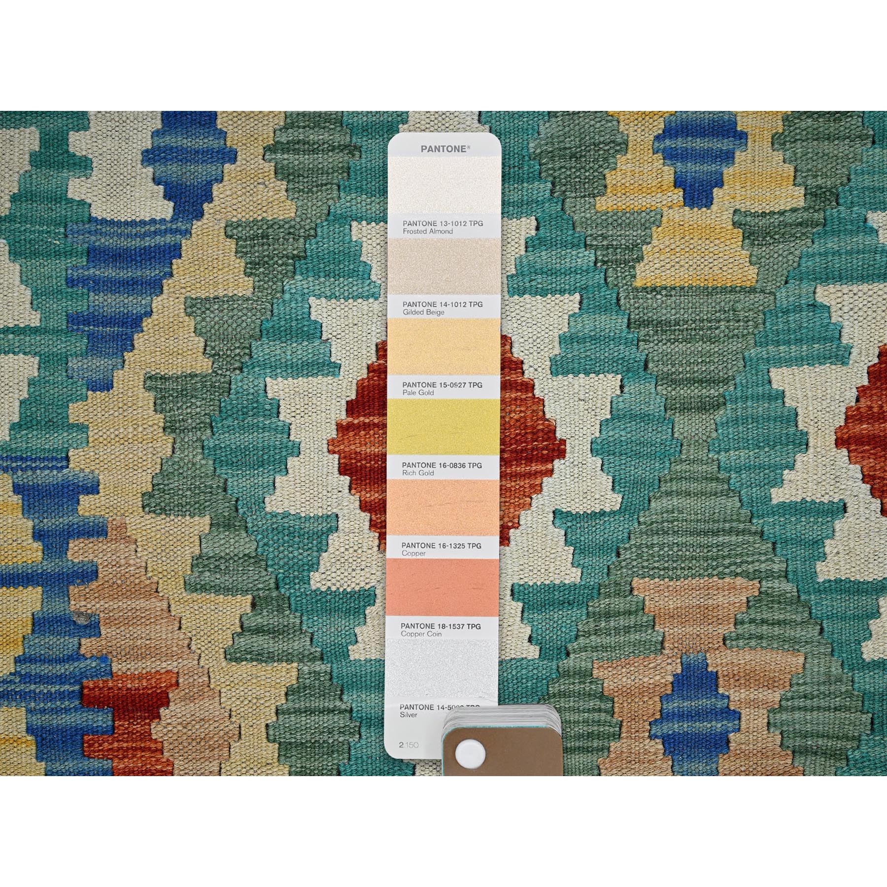 5'x6'8" Sapphire Blue, Flat Weave, Afghan Kilim with Colorful Geometric Pattern, Vegetable Dyes, Pure Wool, Hand Woven, Reversible, Oriental Rug Sh1199