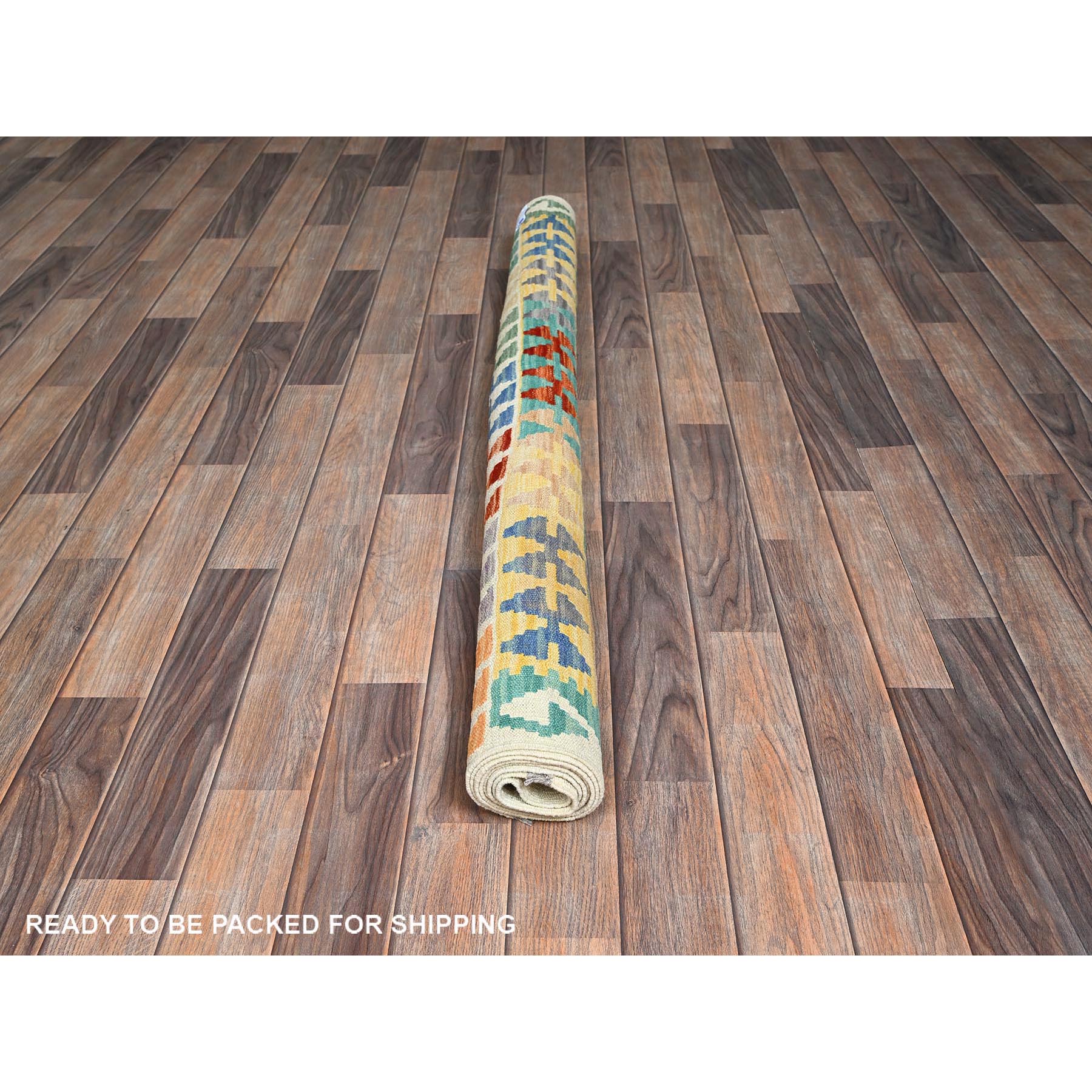 5'x6'8" Sapphire Blue, Flat Weave, Afghan Kilim with Colorful Geometric Pattern, Vegetable Dyes, Pure Wool, Hand Woven, Reversible, Oriental Rug Sh1199