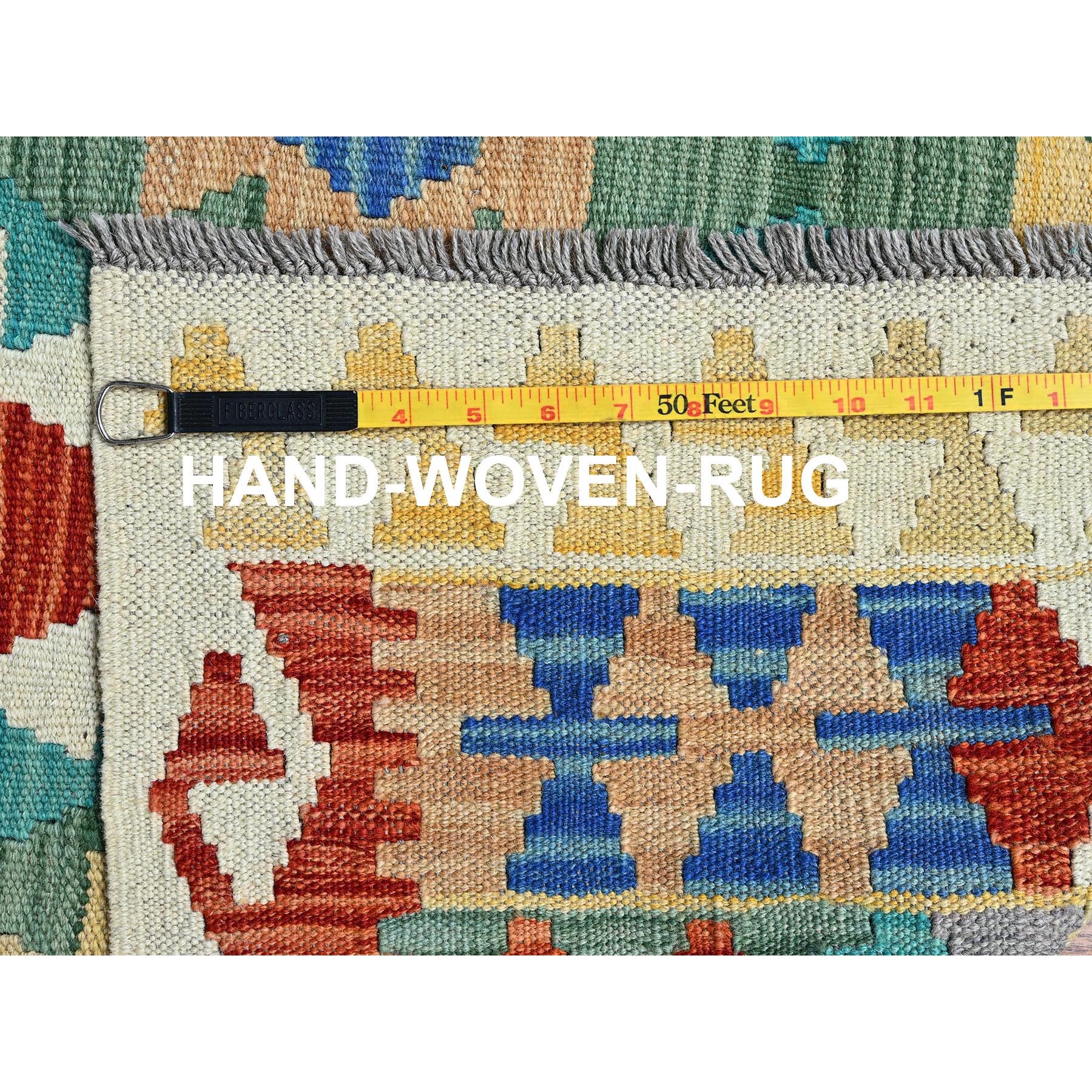 5'x6'8" Sapphire Blue, Flat Weave, Afghan Kilim with Colorful Geometric Pattern, Vegetable Dyes, Pure Wool, Hand Woven, Reversible, Oriental Rug Sh1199