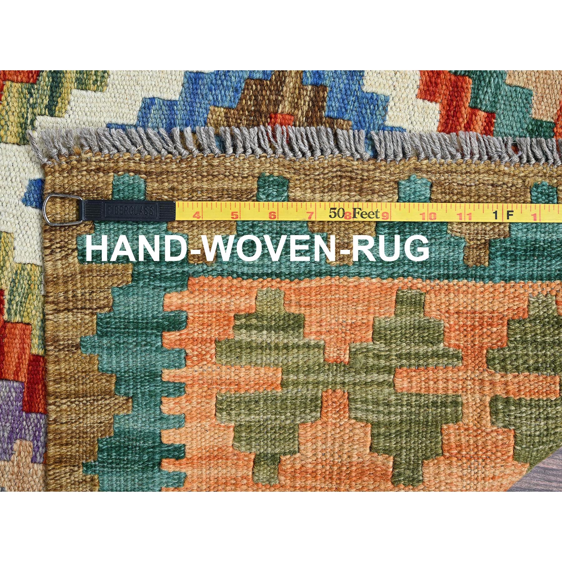 5'x6'7" Alabaster White, Afghan Kilim with Geometric Pattern, Vegetable Dyes, Pure Wool, Flat Weave, Hand Woven, Reversible, Oriental Rug Sh1201