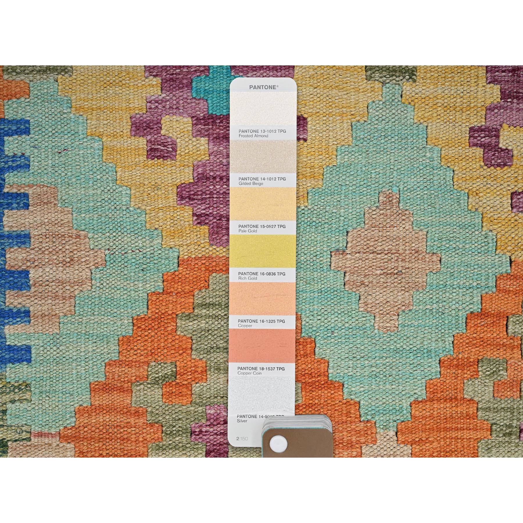 5'x6'4" Cobalt Blue, Afghan Kilim with Colorful Geometric Pattern, Vegetable Dyes, Pure Wool, Hand Woven, Flat Weave, Reversible, Oriental Rug Sh1203