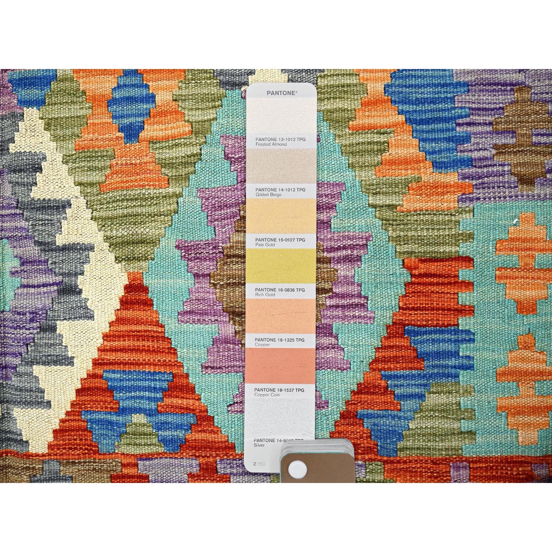 4'7"x6'2" Colorful, Flat Weave, Afghan Kilim with Geometric Pattern, Vegetable Dyes, 100% Wool, Hand Woven, Reversible, Oriental Rug Sh1204