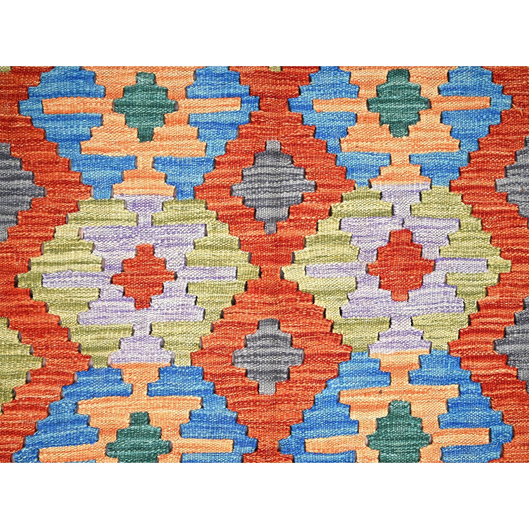 5'x6'4" Colorful Afghan Kilim with Geometric Pattern, Vegetable Dyes, Flat Weave, Pure Wool, Hand Woven, Reversible, Oriental Rug Sh1205