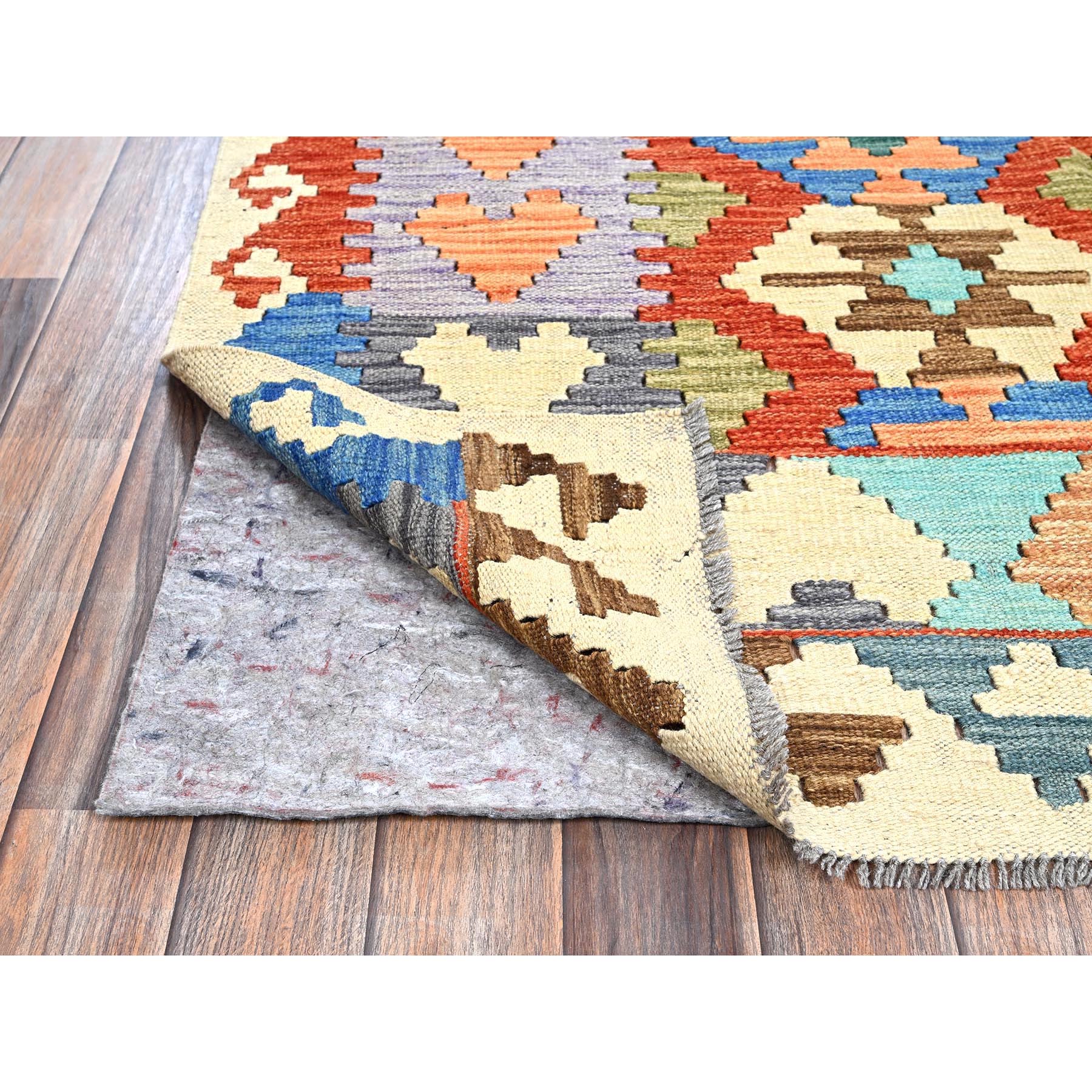 5'x6'4" Colorful Afghan Kilim with Geometric Pattern, Vegetable Dyes, Flat Weave, Pure Wool, Hand Woven, Reversible, Oriental Rug Sh1205