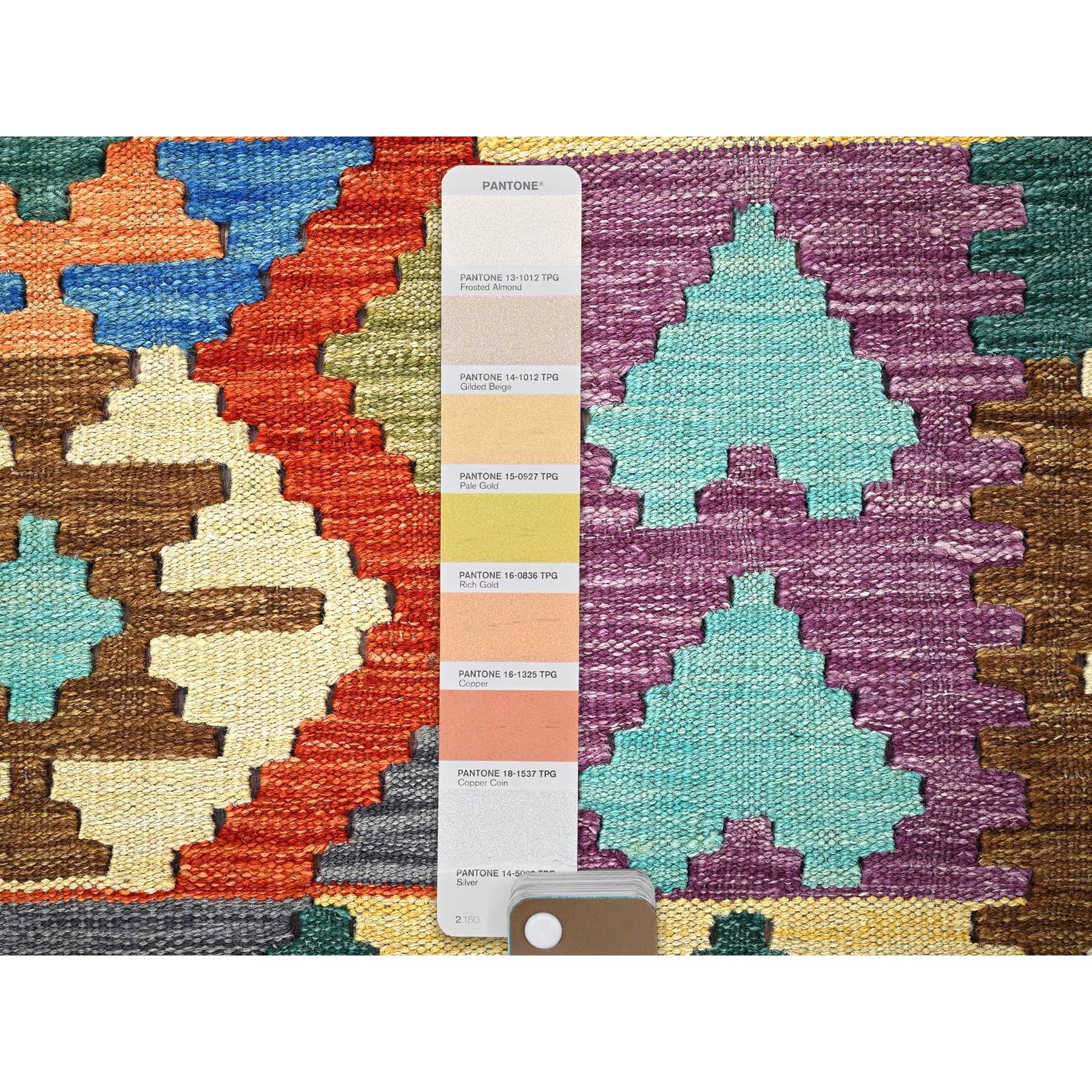 5'x6'4" Colorful Afghan Kilim with Geometric Pattern, Vegetable Dyes, Flat Weave, Pure Wool, Hand Woven, Reversible, Oriental Rug Sh1205