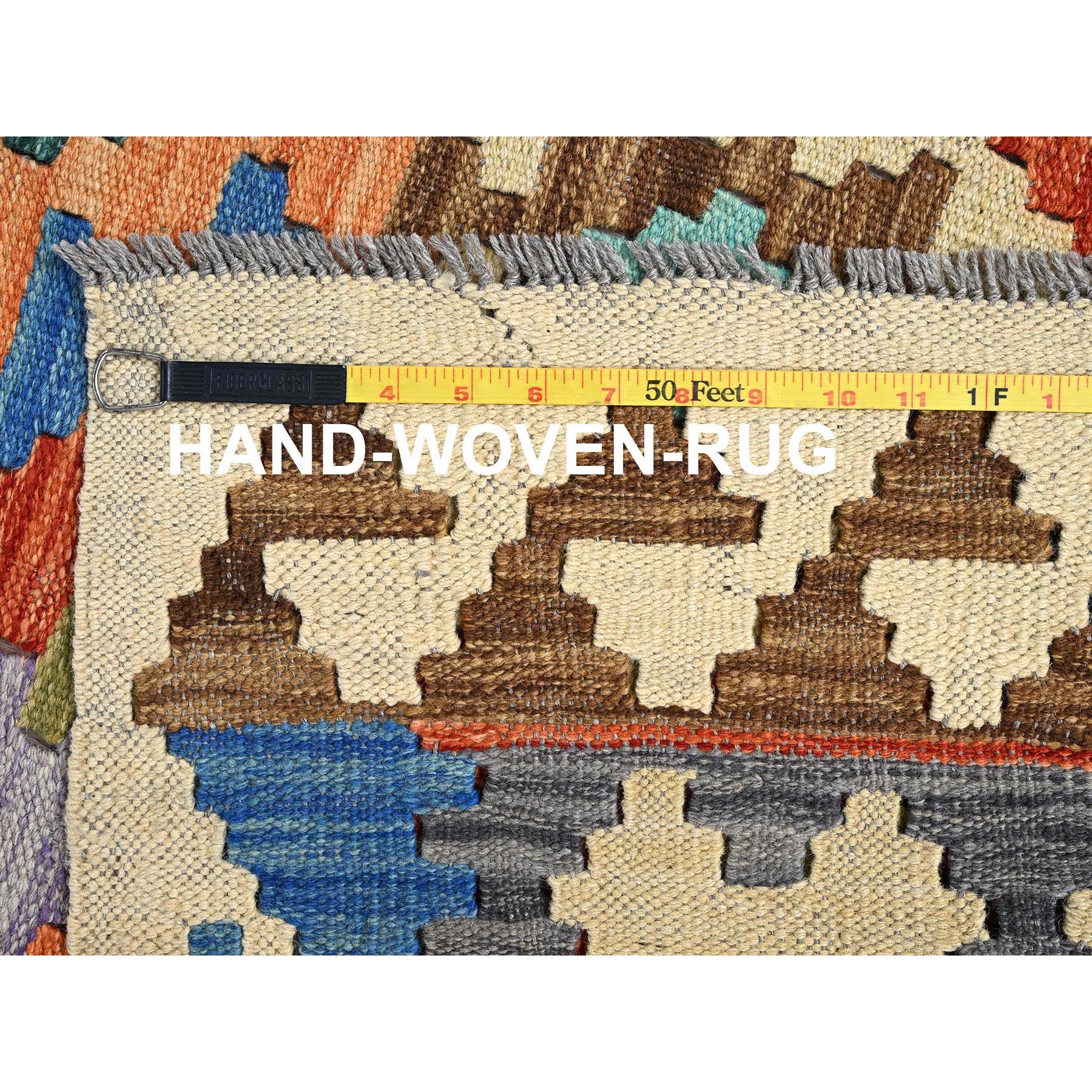 5'x6'4" Colorful Afghan Kilim with Geometric Pattern, Vegetable Dyes, Flat Weave, Pure Wool, Hand Woven, Reversible, Oriental Rug Sh1205