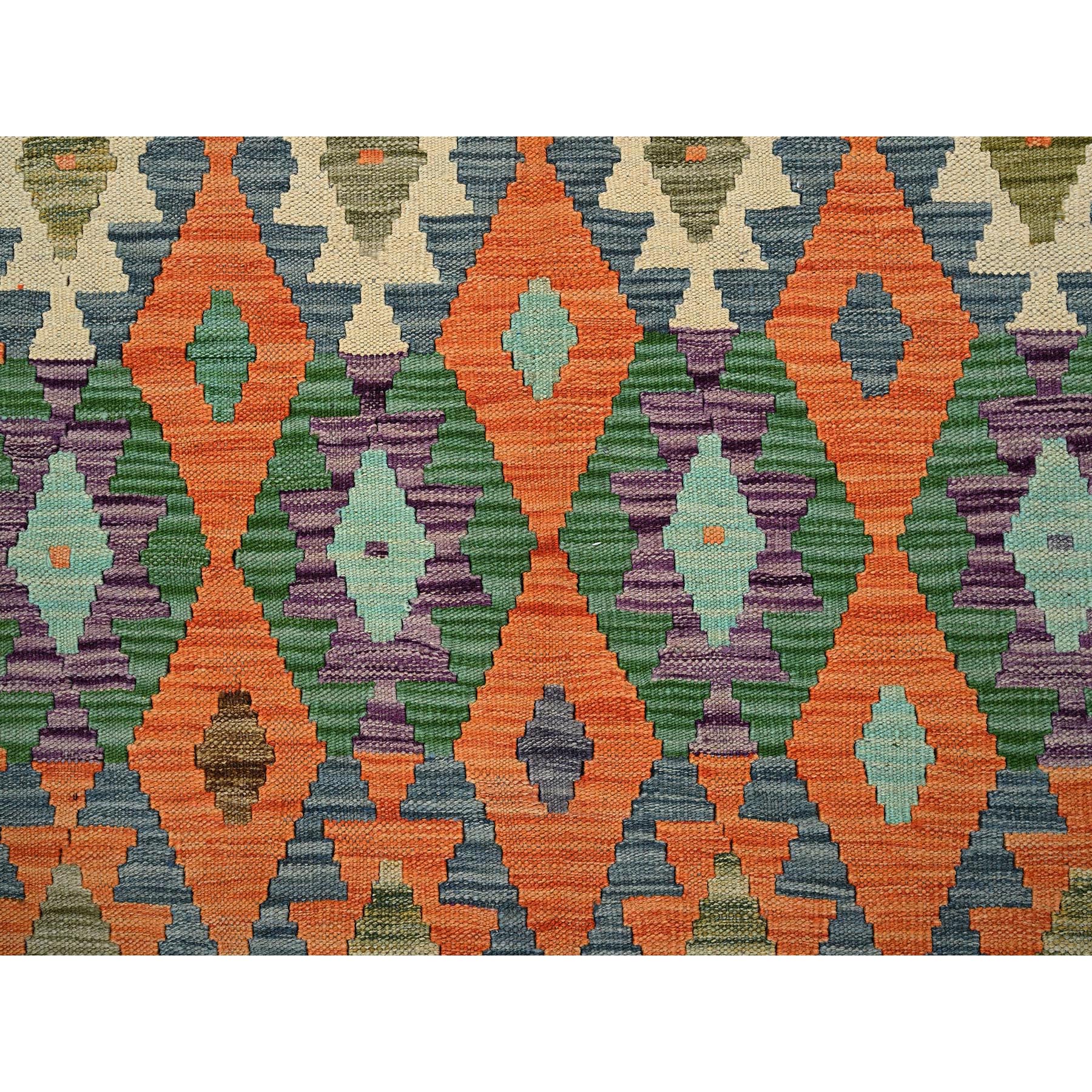 5'x6'4" Burnt Orange, Afghan Kilim with Colorful Geometric Pattern, Vegetable Dyes, Pure Wool, Hand Woven, Flat Weave, Reversible, Oriental Rug Sh1206