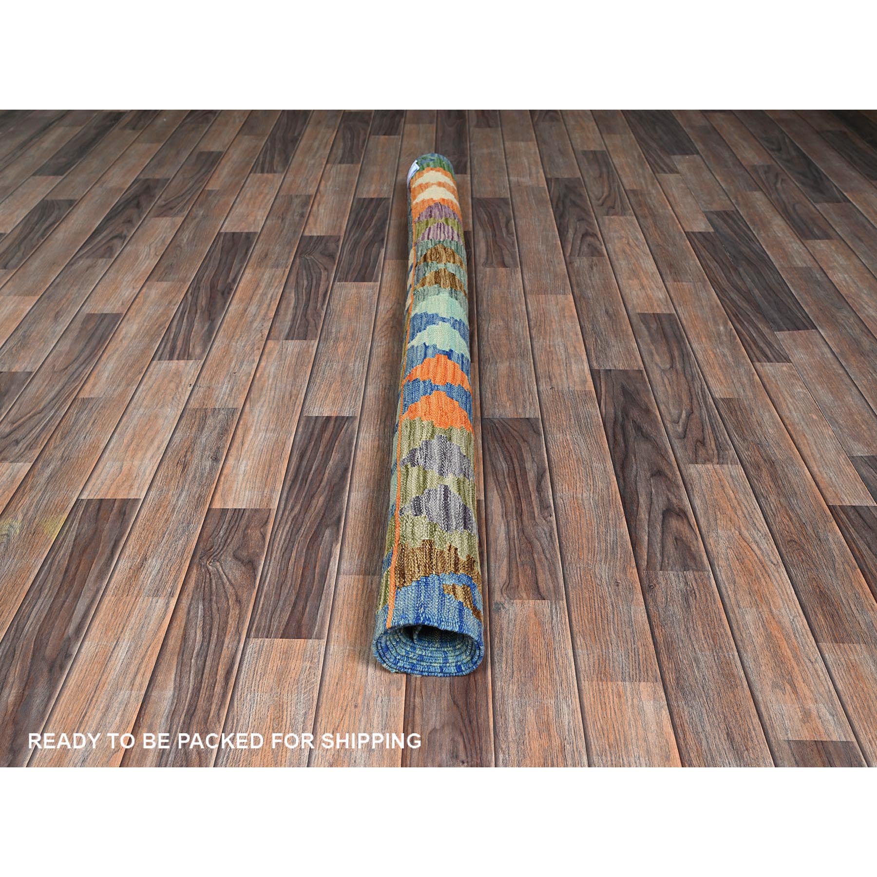 5'x6'4" Burnt Orange, Afghan Kilim with Colorful Geometric Pattern, Vegetable Dyes, Pure Wool, Hand Woven, Flat Weave, Reversible, Oriental Rug Sh1206