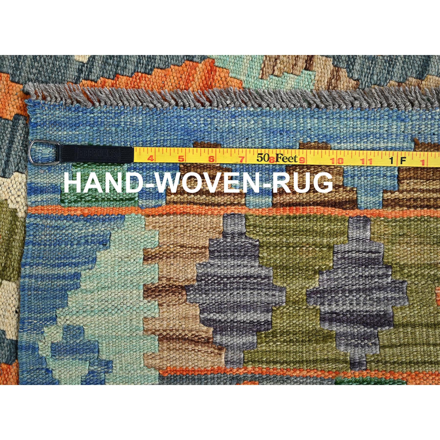 5'x6'4" Burnt Orange, Afghan Kilim with Colorful Geometric Pattern, Vegetable Dyes, Pure Wool, Hand Woven, Flat Weave, Reversible, Oriental Rug Sh1206