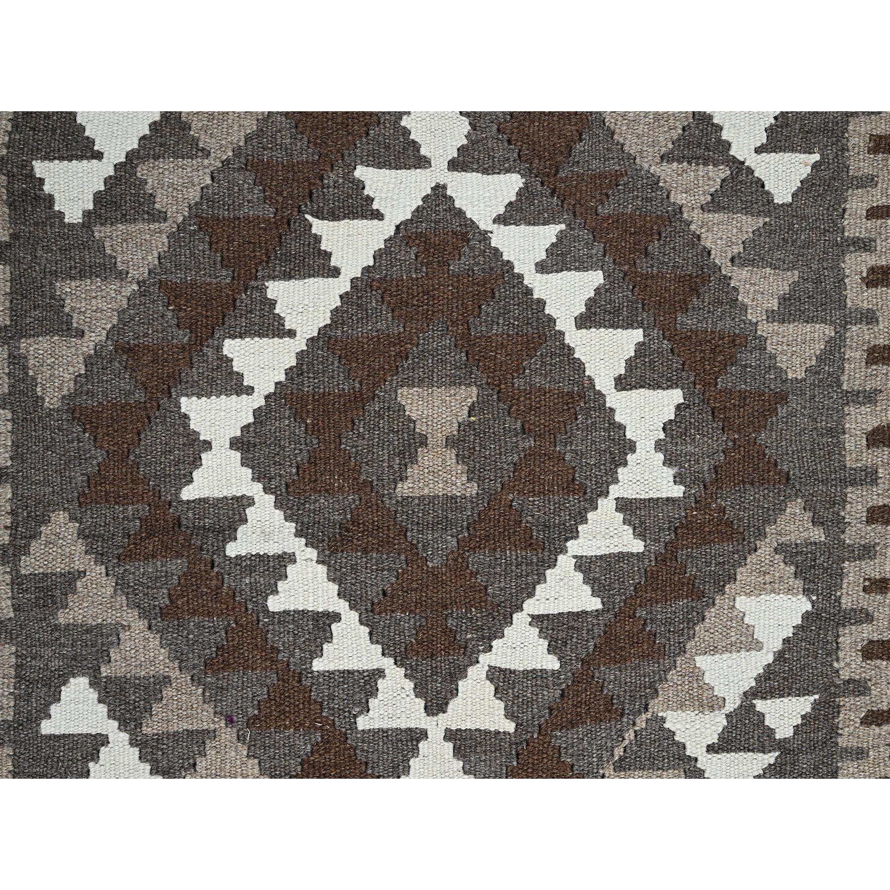 3'4"x5'1" Sonic Gray, Flat Weave, Undyed Natural Wool, Hand Woven, Afghan Kilim with Geometric Pattern, Reversible, Oriental Rug Sh1207
