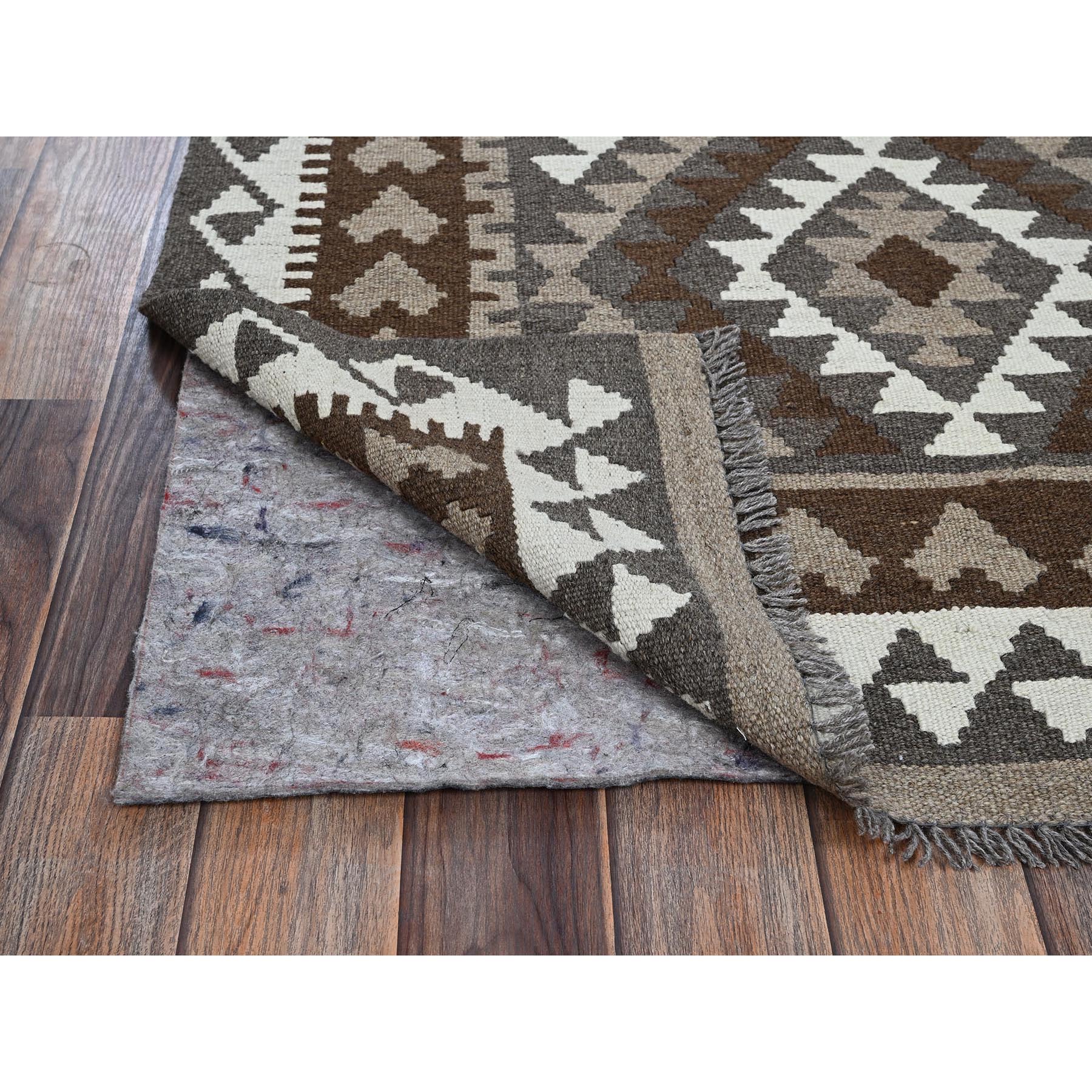 3'4"x5'1" Sonic Gray, Flat Weave, Undyed Natural Wool, Hand Woven, Afghan Kilim with Geometric Pattern, Reversible, Oriental Rug Sh1207