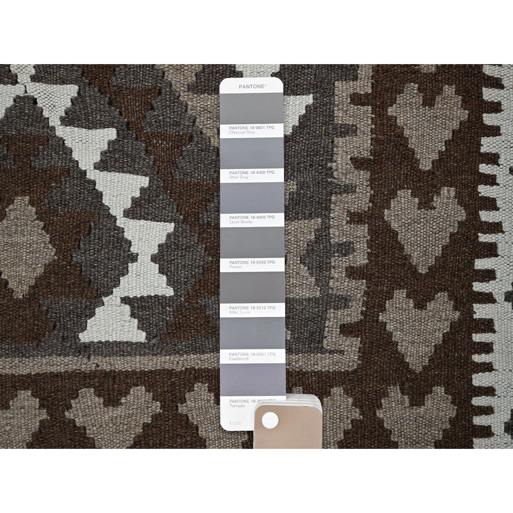 3'4"x5'1" Sonic Gray, Flat Weave, Undyed Natural Wool, Hand Woven, Afghan Kilim with Geometric Pattern, Reversible, Oriental Rug Sh1207