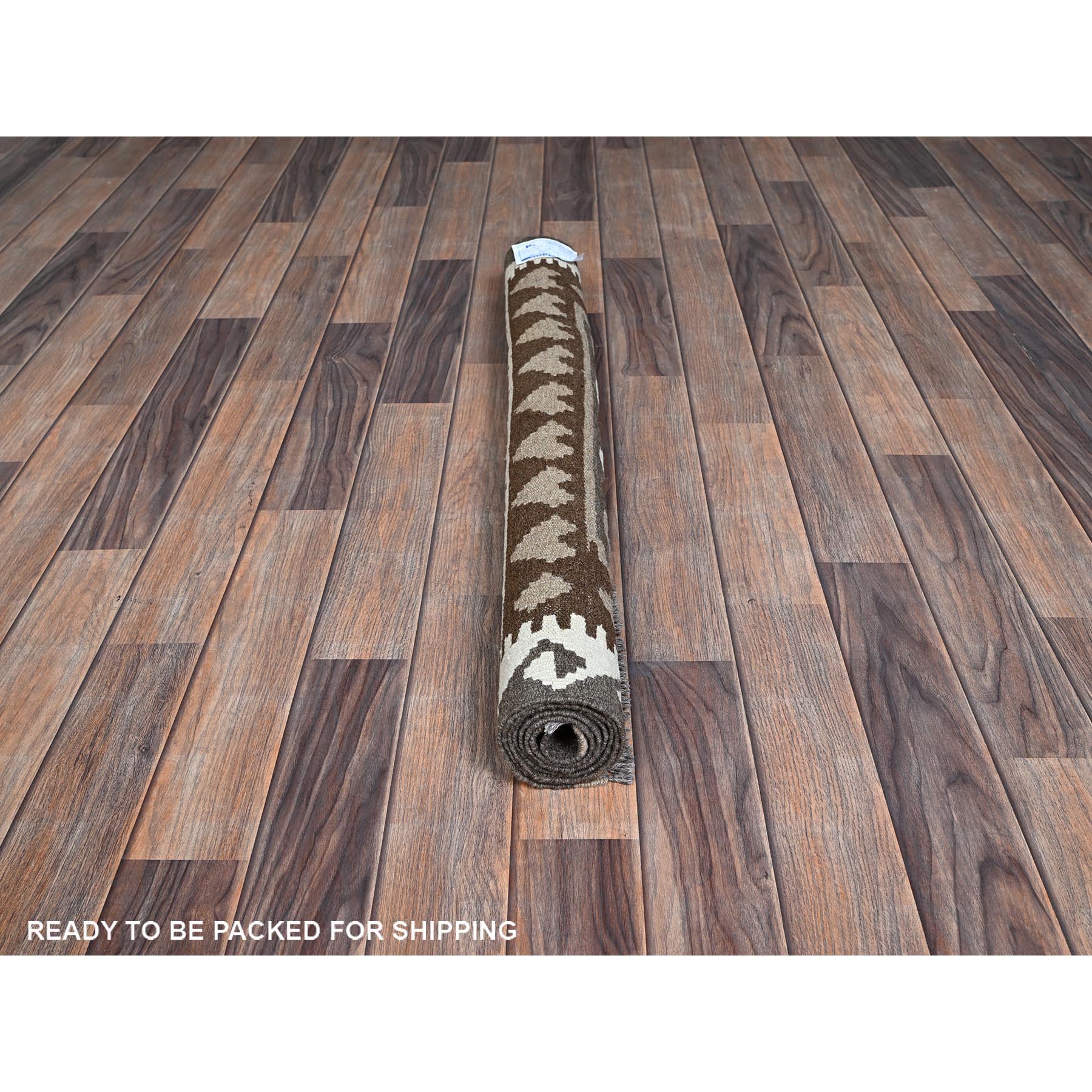 3'4"x5'1" Sonic Gray, Flat Weave, Undyed Natural Wool, Hand Woven, Afghan Kilim with Geometric Pattern, Reversible, Oriental Rug Sh1207