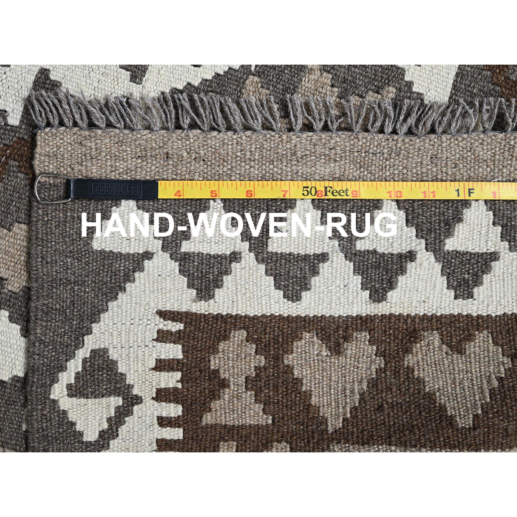 3'4"x5'1" Sonic Gray, Flat Weave, Undyed Natural Wool, Hand Woven, Afghan Kilim with Geometric Pattern, Reversible, Oriental Rug Sh1207