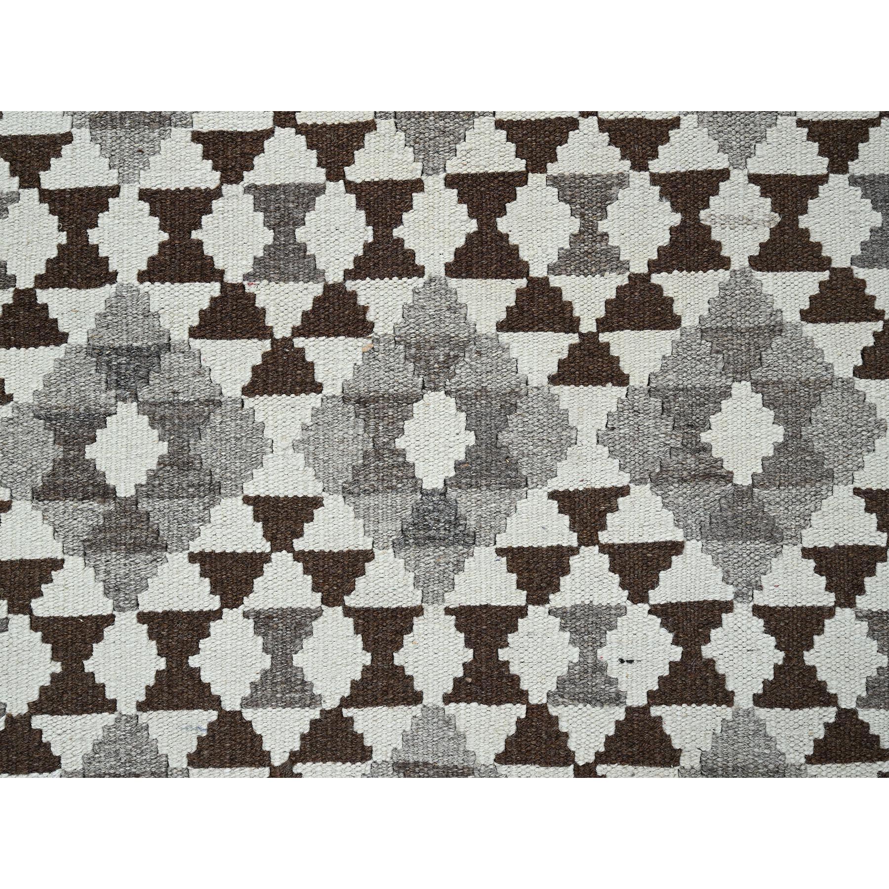 3'4"x4'9" Pearl White, Afghan Kilim with Geometric Pattern, Undyed Natural Wool, Hand Woven, Flat Weave, Reversible, Oriental Rug Sh1208
