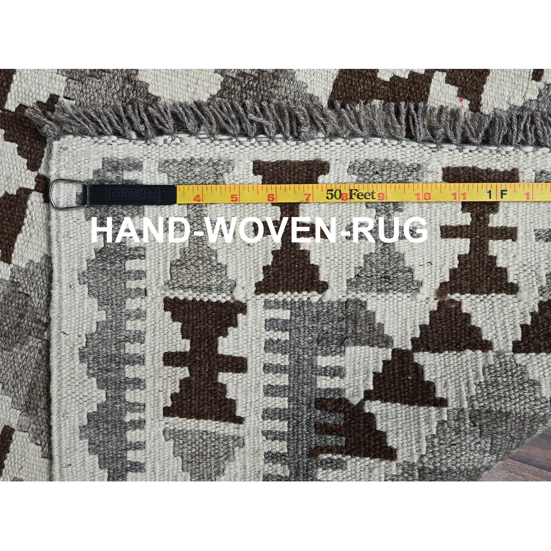 3'4"x4'9" Pearl White, Afghan Kilim with Geometric Pattern, Undyed Natural Wool, Hand Woven, Flat Weave, Reversible, Oriental Rug Sh1208