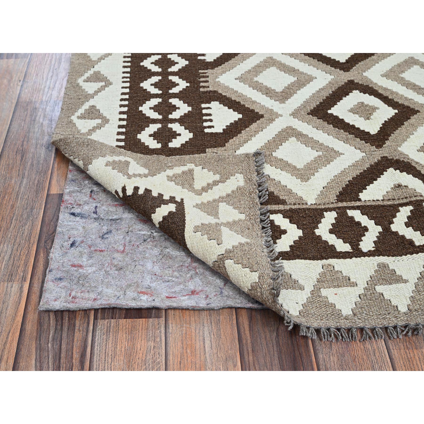 4'x5'10" Stone Gray, Afghan Kilim with Geometric Pattern, Undyed Natural Wool, Hand Woven, Flat Weave, Reversible, Oriental Rug Sh1209