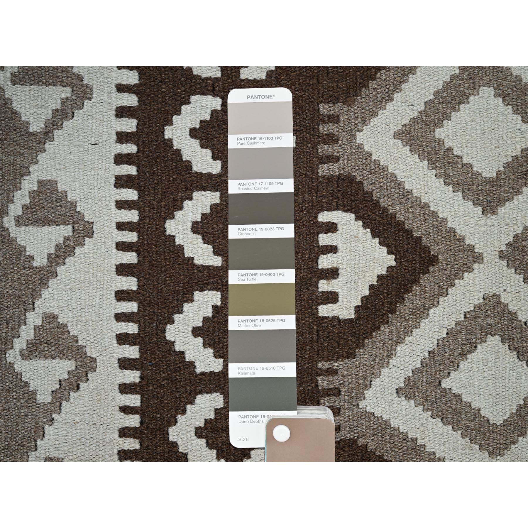 4'x5'10" Stone Gray, Afghan Kilim with Geometric Pattern, Undyed Natural Wool, Hand Woven, Flat Weave, Reversible, Oriental Rug Sh1209