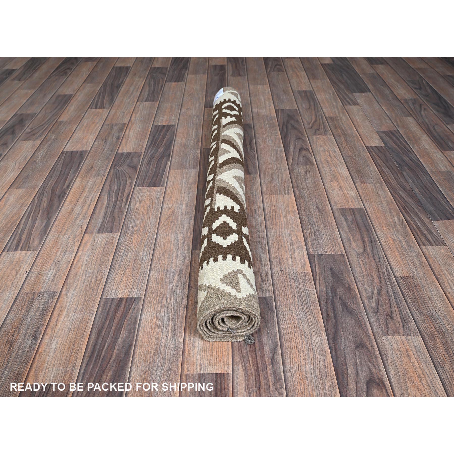 4'x5'10" Stone Gray, Afghan Kilim with Geometric Pattern, Undyed Natural Wool, Hand Woven, Flat Weave, Reversible, Oriental Rug Sh1209