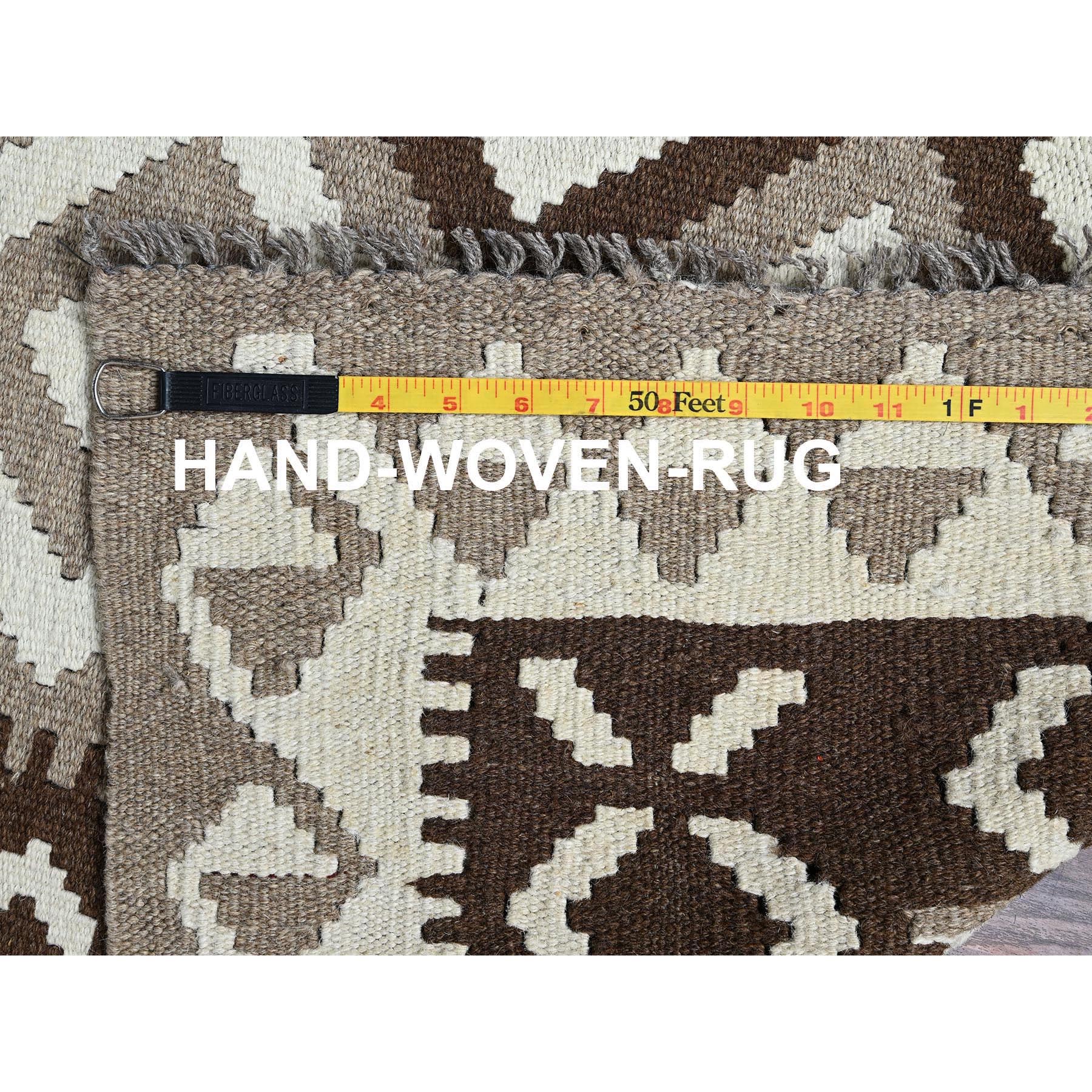 4'x5'10" Stone Gray, Afghan Kilim with Geometric Pattern, Undyed Natural Wool, Hand Woven, Flat Weave, Reversible, Oriental Rug Sh1209