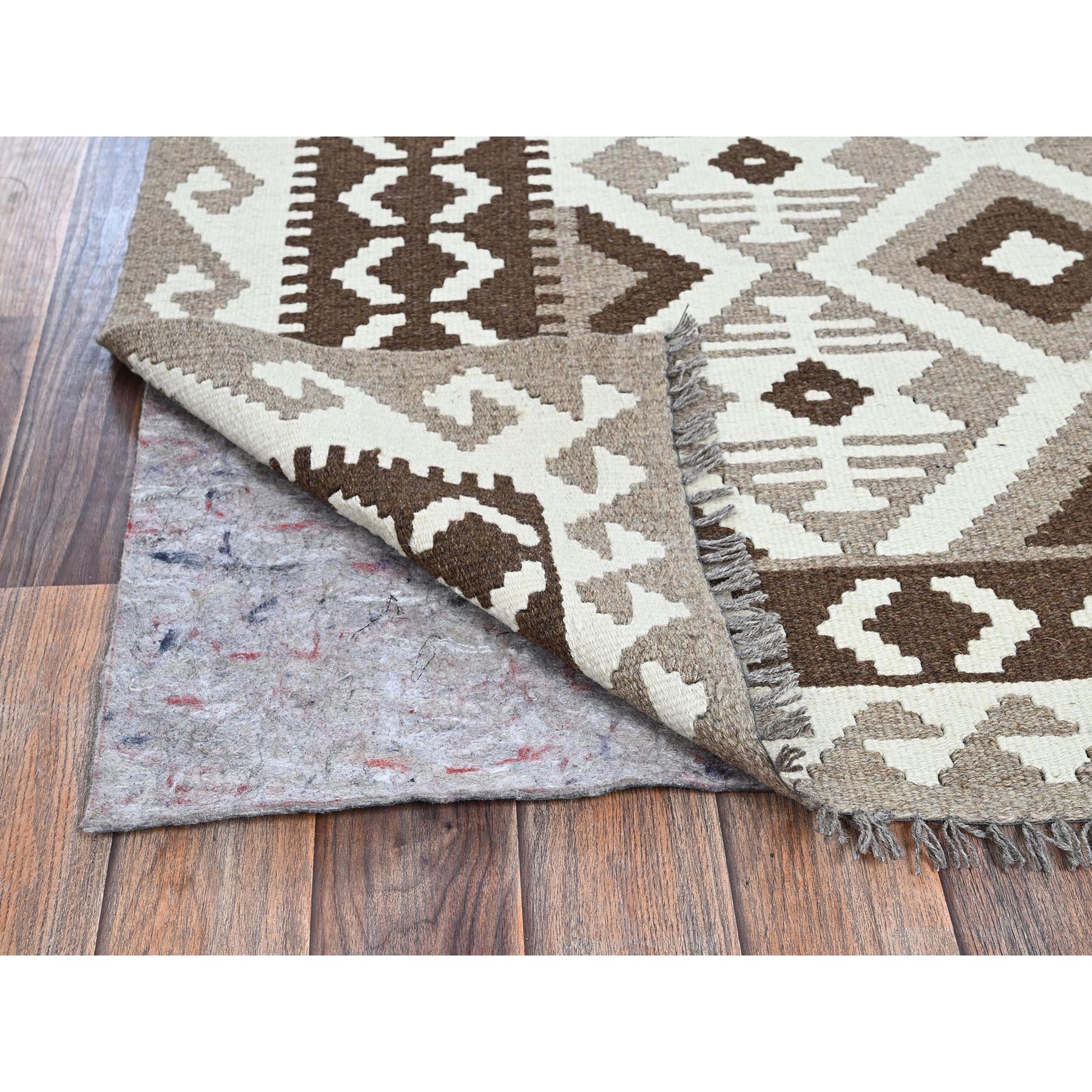 4'x6'1" Stone Gray, Flat Weave, Afghan Kilim with Geometric Pattern, Undyed Natural Wool, Hand Woven, Reversible, Oriental Rug Sh1210