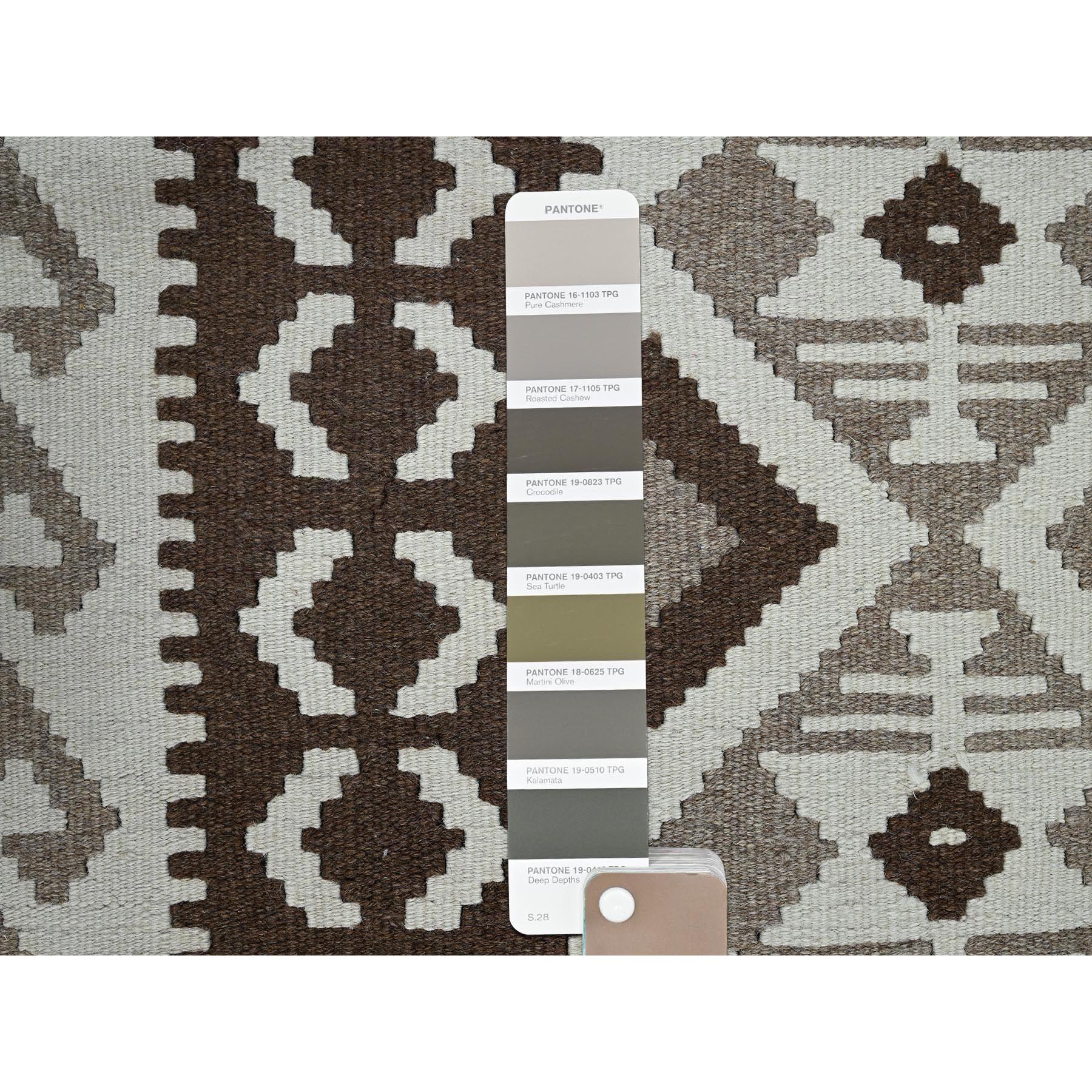 4'x6'1" Stone Gray, Flat Weave, Afghan Kilim with Geometric Pattern, Undyed Natural Wool, Hand Woven, Reversible, Oriental Rug Sh1210