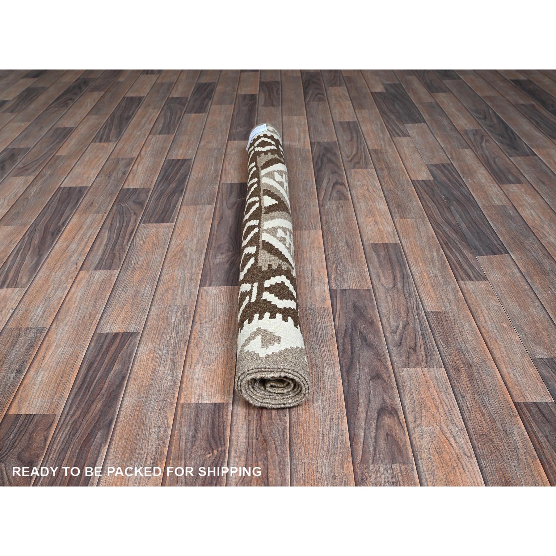 4'x6'1" Stone Gray, Flat Weave, Afghan Kilim with Geometric Pattern, Undyed Natural Wool, Hand Woven, Reversible, Oriental Rug Sh1210