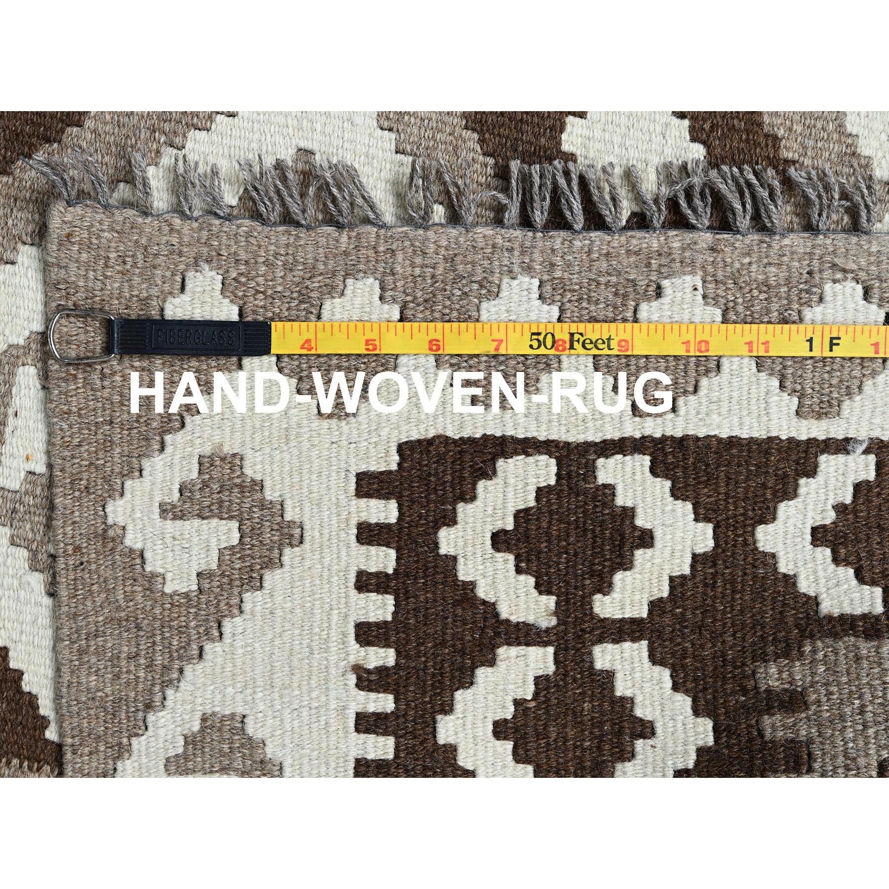 4'x6'1" Stone Gray, Flat Weave, Afghan Kilim with Geometric Pattern, Undyed Natural Wool, Hand Woven, Reversible, Oriental Rug Sh1210