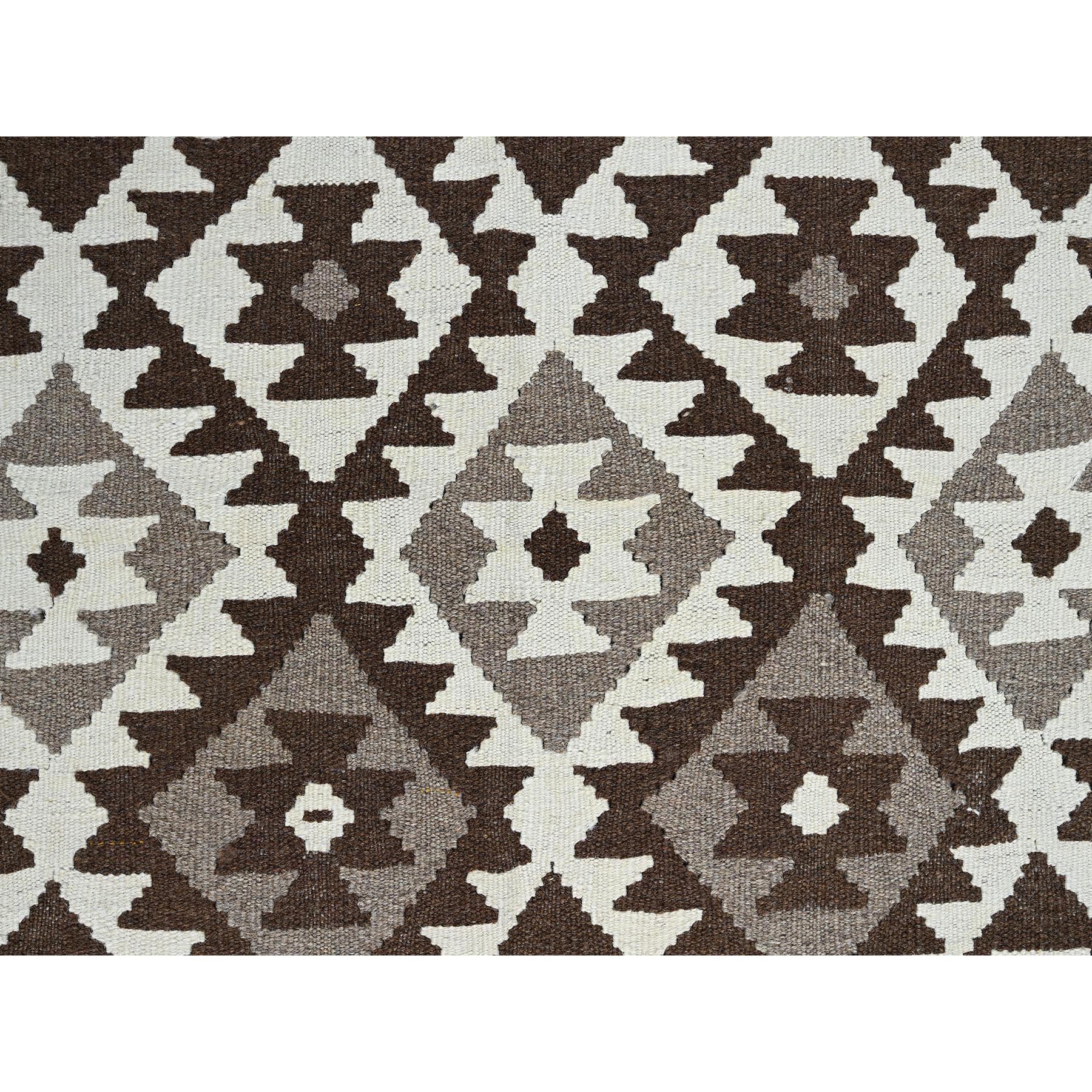 4'10"x6'6" Chocolate Brown, Afghan Kilim with Geometric Pattern, Undyed Natural Wool, Hand Woven, Flat Weave, Reversible, Oriental Rug Sh1212