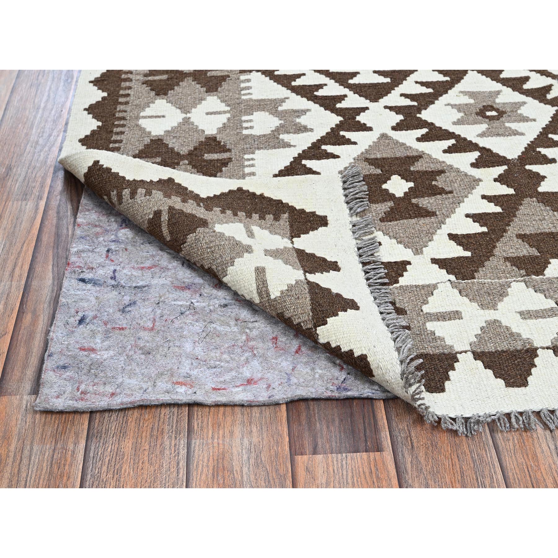 4'10"x6'6" Chocolate Brown, Afghan Kilim with Geometric Pattern, Undyed Natural Wool, Hand Woven, Flat Weave, Reversible, Oriental Rug Sh1212