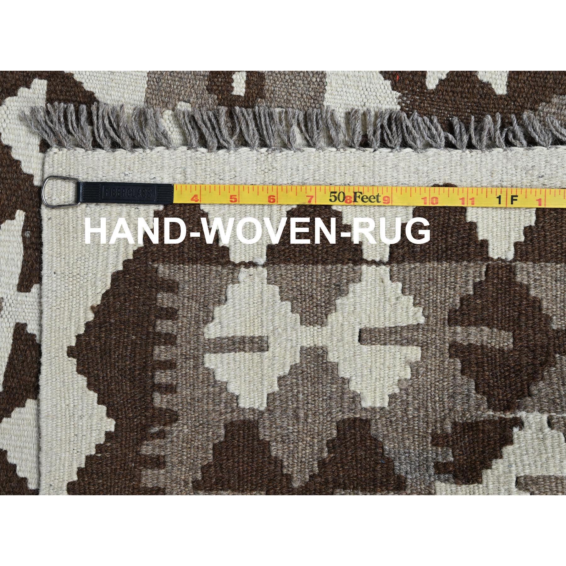 4'10"x6'6" Chocolate Brown, Afghan Kilim with Geometric Pattern, Undyed Natural Wool, Hand Woven, Flat Weave, Reversible, Oriental Rug Sh1212