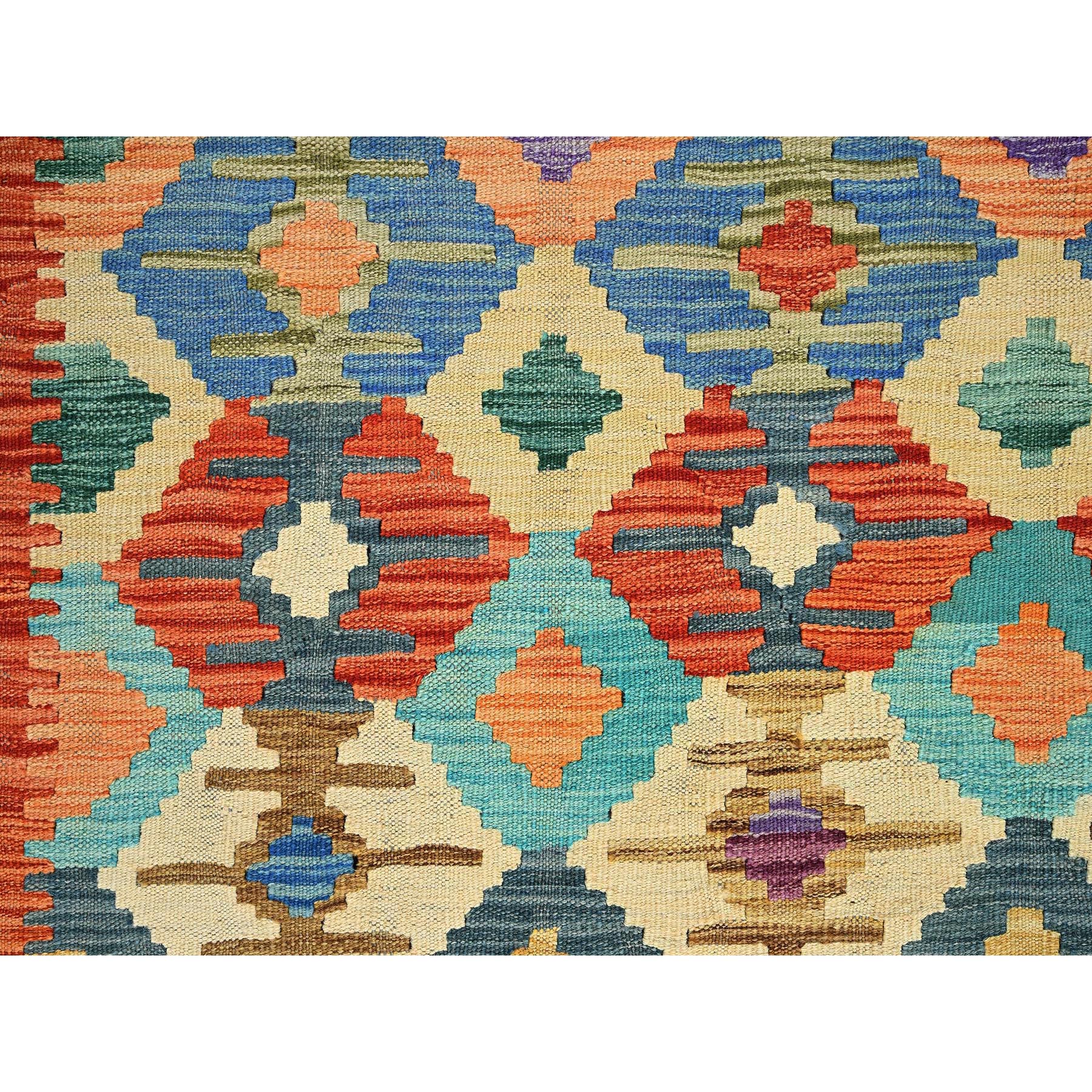 9'5"x12'6" Colorful Afghan Kilim with Geometric Pattern, Vegetable Dyes, Flat Weave, Pure Wool, Hand Woven, Reversible, Oriental Rug Sh1213