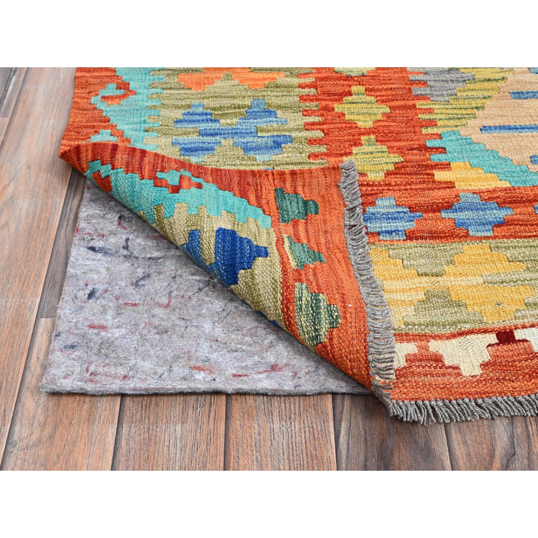 9'5"x12'6" Colorful Afghan Kilim with Geometric Pattern, Vegetable Dyes, Flat Weave, Pure Wool, Hand Woven, Reversible, Oriental Rug Sh1213