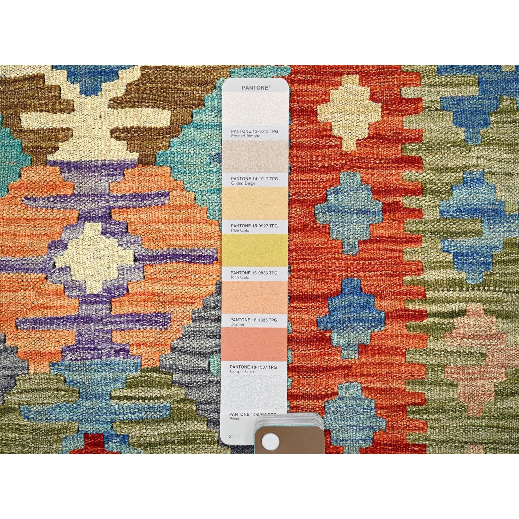 9'5"x12'6" Colorful Afghan Kilim with Geometric Pattern, Vegetable Dyes, Flat Weave, Pure Wool, Hand Woven, Reversible, Oriental Rug Sh1213