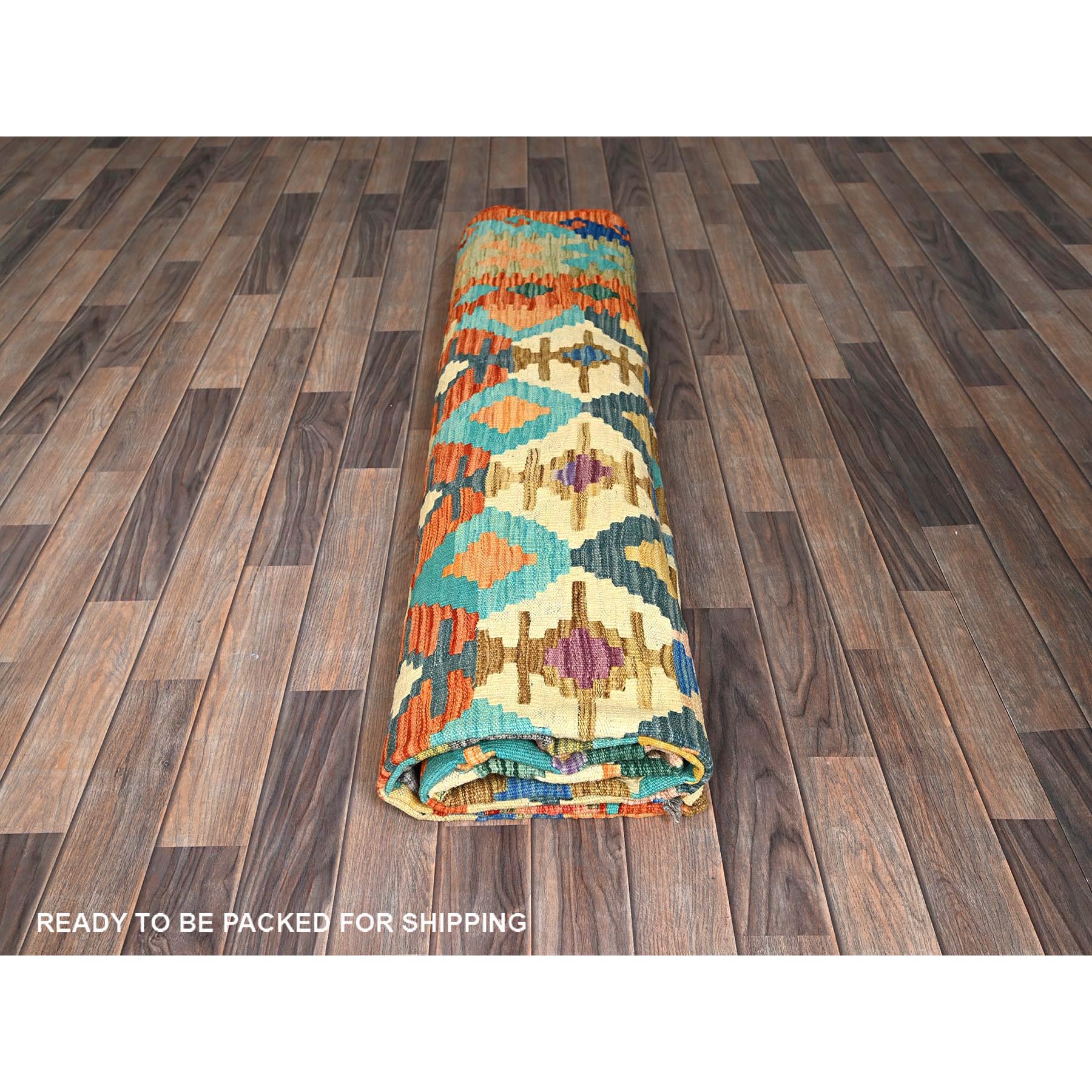 9'5"x12'6" Colorful Afghan Kilim with Geometric Pattern, Vegetable Dyes, Flat Weave, Pure Wool, Hand Woven, Reversible, Oriental Rug Sh1213