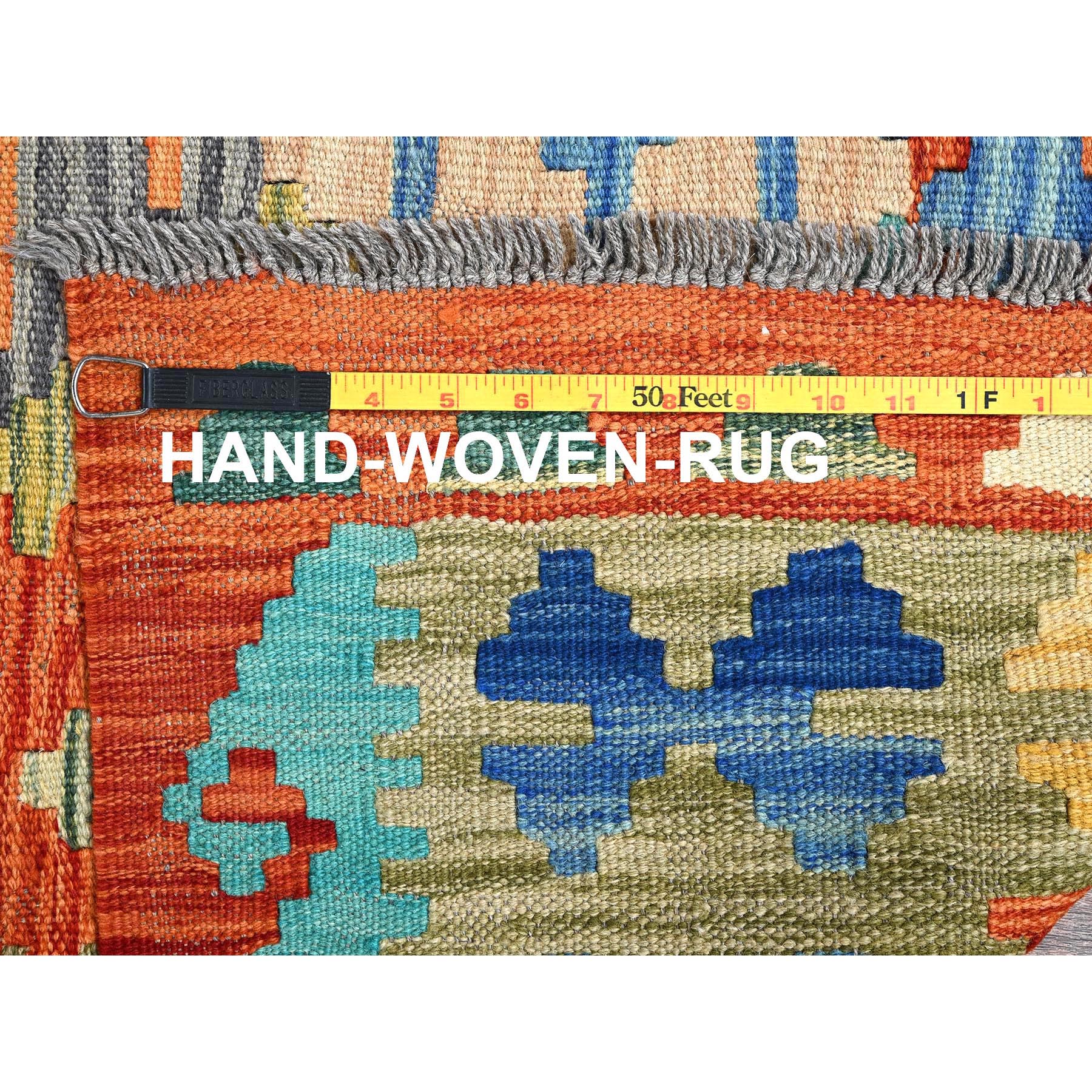 9'5"x12'6" Colorful Afghan Kilim with Geometric Pattern, Vegetable Dyes, Flat Weave, Pure Wool, Hand Woven, Reversible, Oriental Rug Sh1213