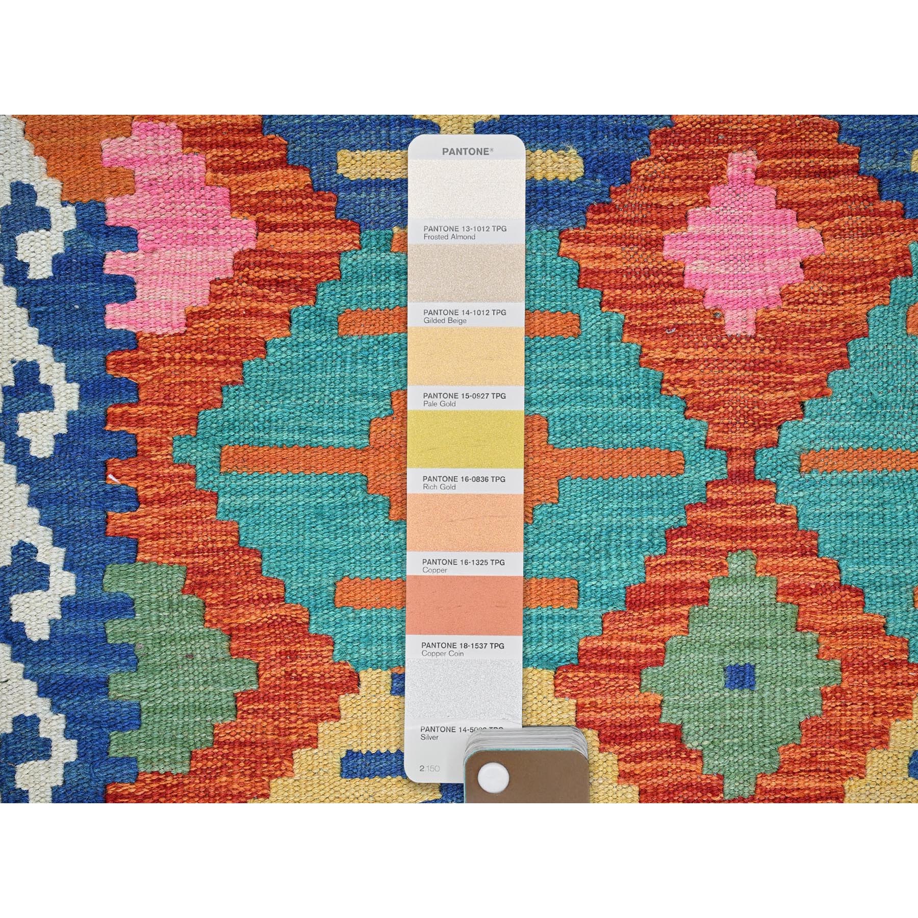 2'9"x15'10" Flame Orange, Afghan Kilim with Colorful Geometric Pattern, Vegetable Dyes, Pure Wool, Flat Weave, Hand Woven, Reversible, XL Runner, Oriental Rug Sh1226