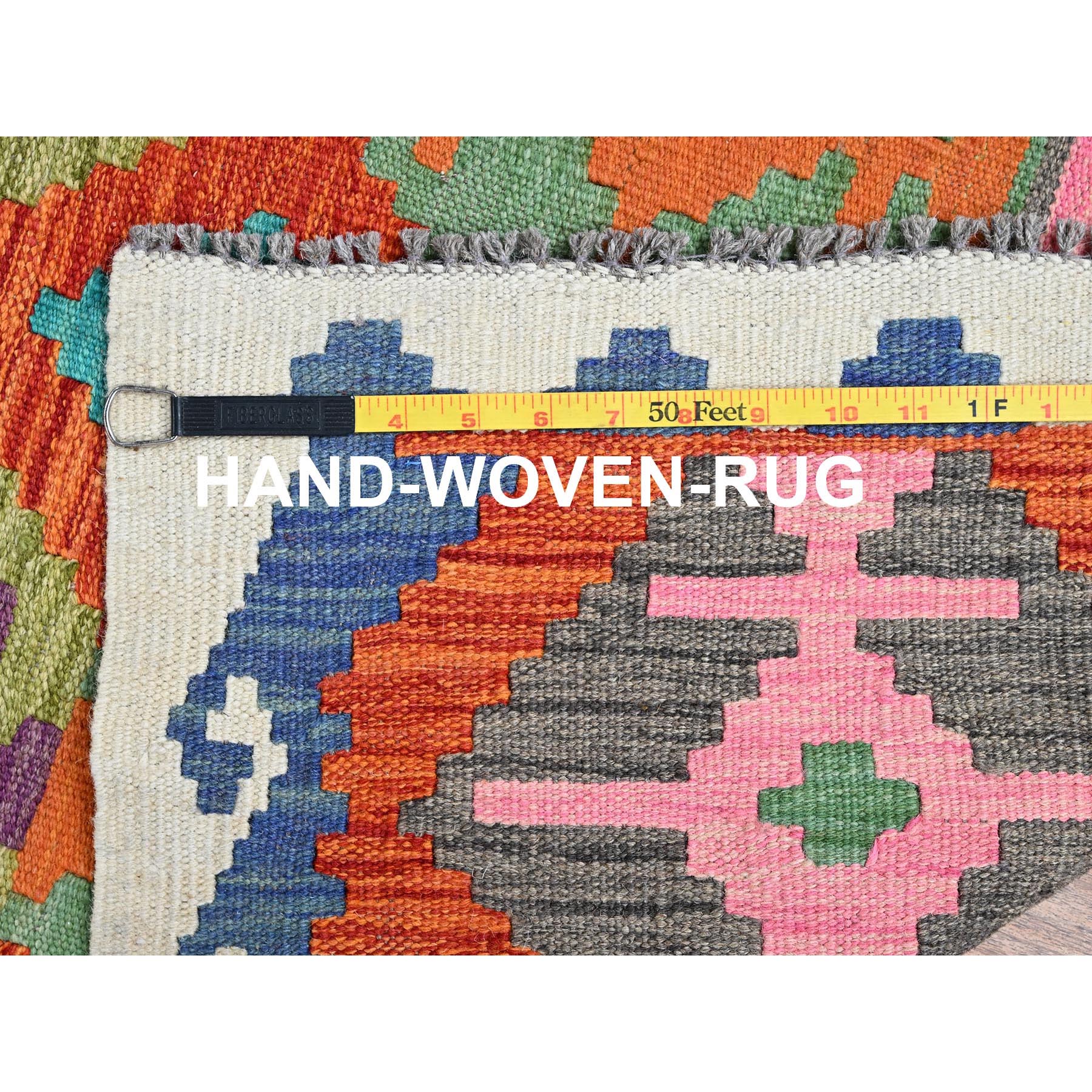 2'9"x15'10" Flame Orange, Afghan Kilim with Colorful Geometric Pattern, Vegetable Dyes, Pure Wool, Flat Weave, Hand Woven, Reversible, XL Runner, Oriental Rug Sh1226